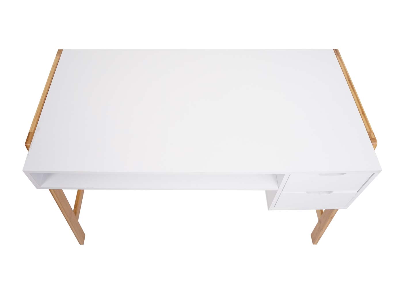 Bureau MCW-K12, bureau computerbureau werktafel, lade, bamboe 76x115x58cm ~ wit