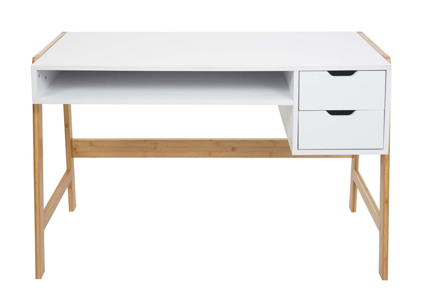 Bureau MCW-K12, bureau computerbureau werktafel, lade, bamboe 76x115x58cm ~ wit
