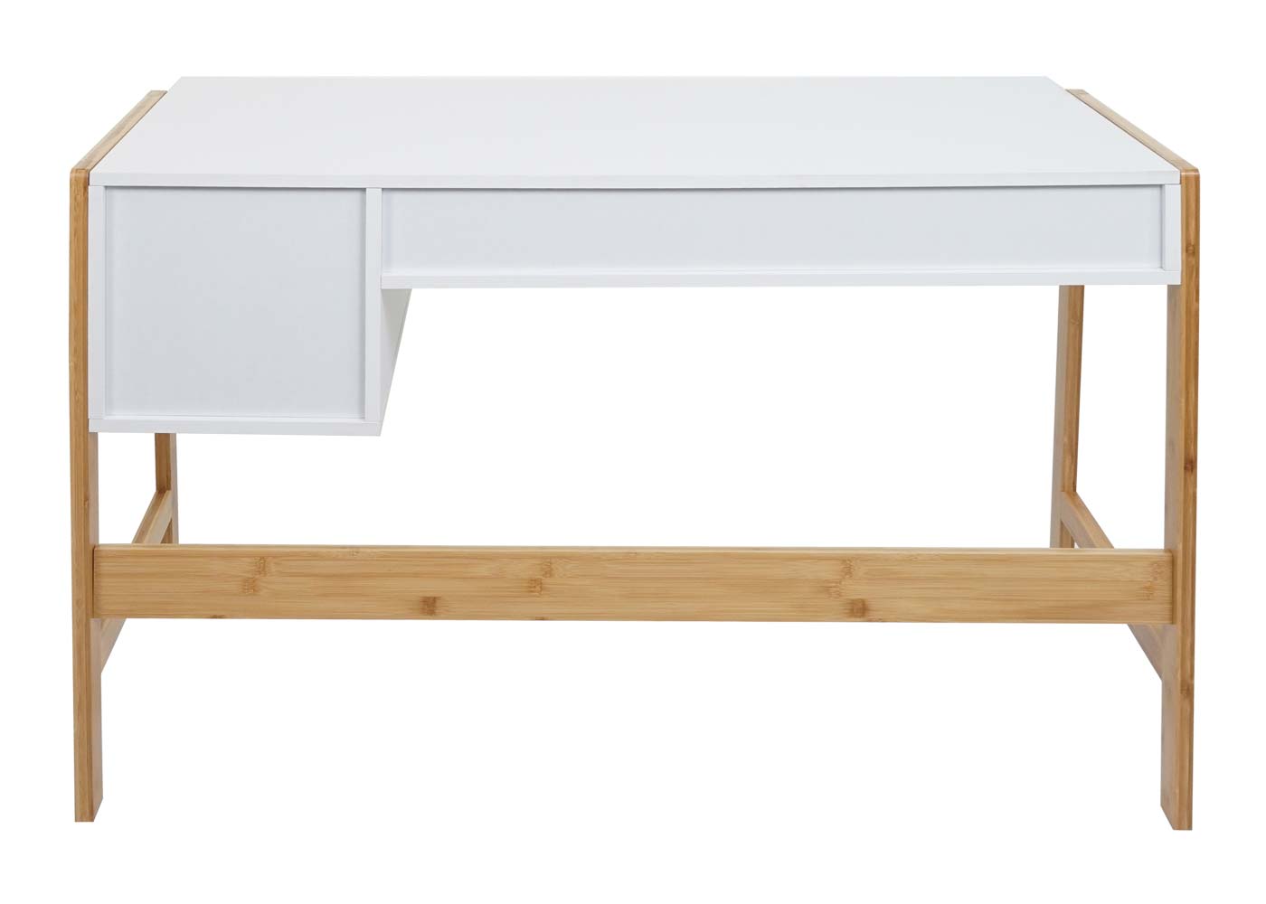 Bureau MCW-K12, bureau computerbureau werktafel, lade, bamboe 76x115x58cm ~ wit