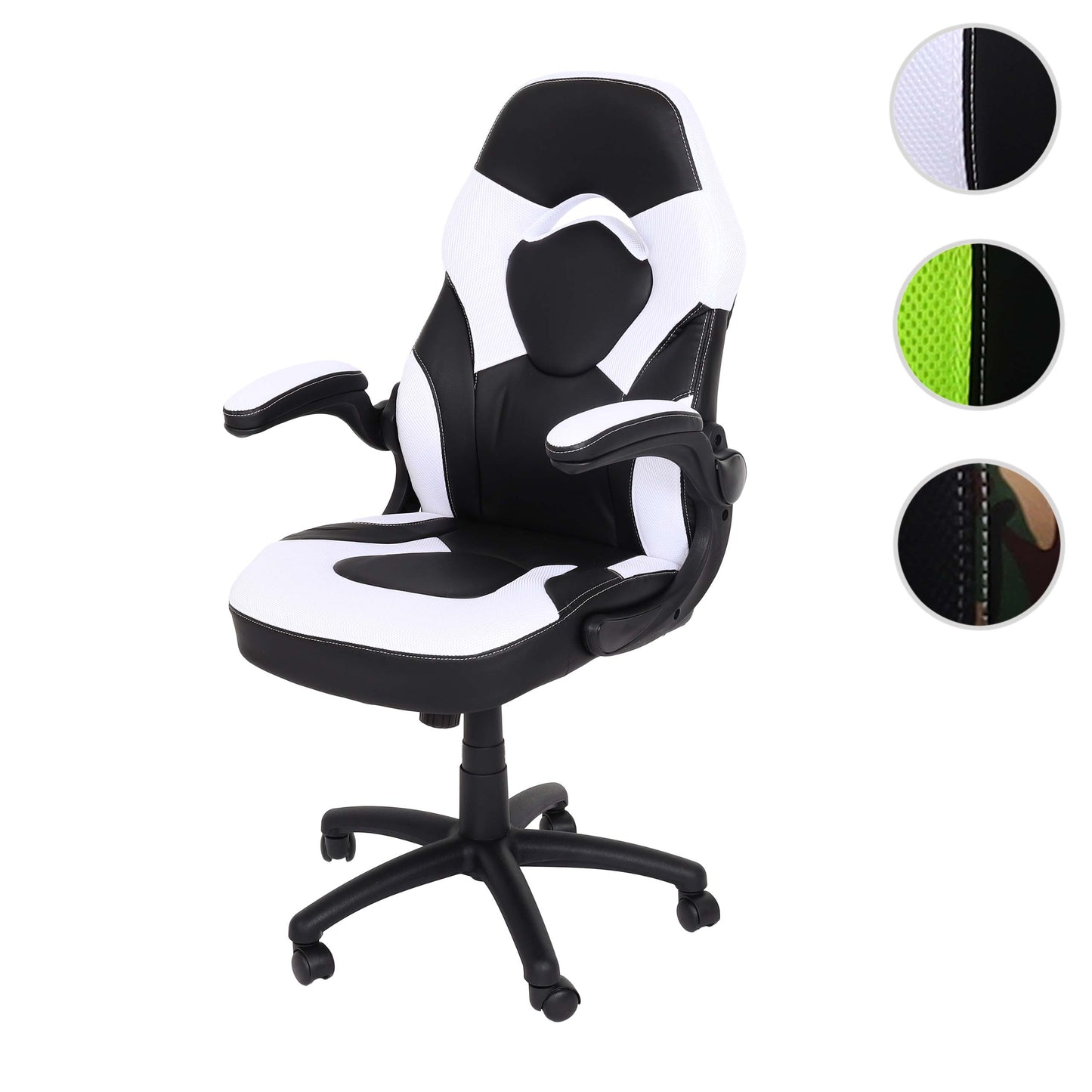 Bureaustoel MCW-K13, draaistoel gamestoel, ergonomisch, verstelbare armleuning, kunstleer ~ zwart-wit