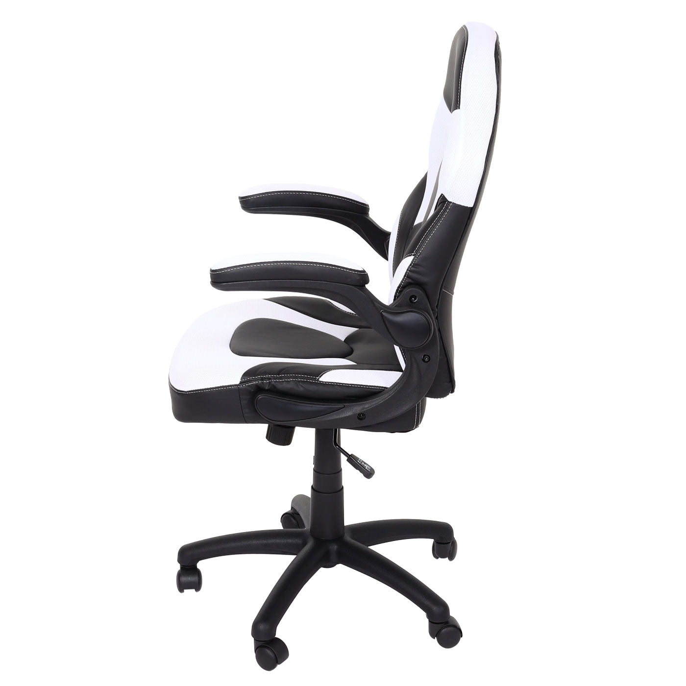 Bureaustoel MCW-K13, draaistoel gamestoel, ergonomisch, verstelbare armleuning, kunstleer ~ zwart-wit