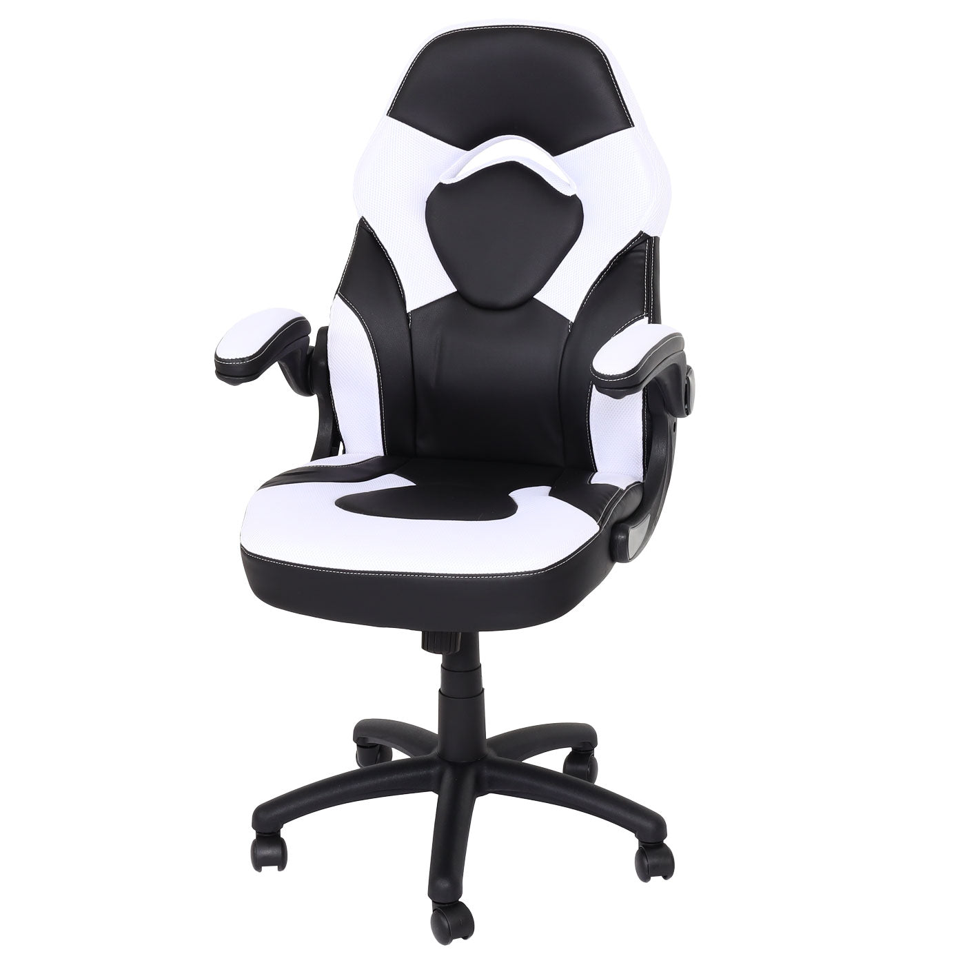Bureaustoel MCW-K13, draaistoel gamestoel, ergonomisch, verstelbare armleuning, kunstleer ~ zwart-wit