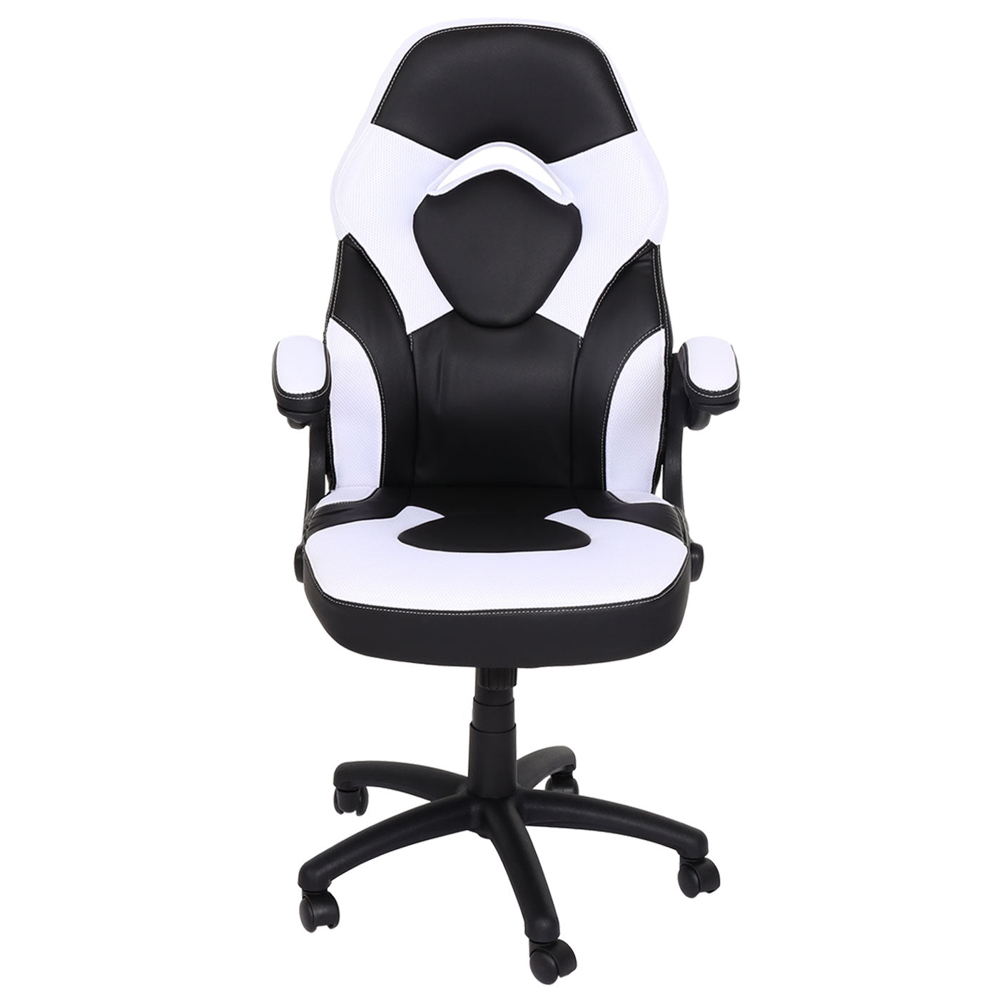Bureaustoel MCW-K13, draaistoel gamestoel, ergonomisch, verstelbare armleuning, kunstleer ~ zwart-wit
