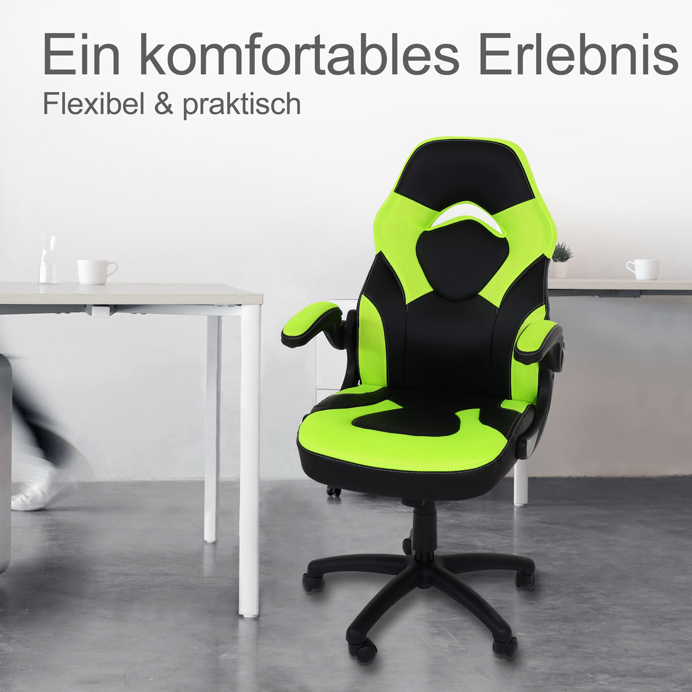 Bureaustoel MCW-K13, draaistoel gamestoel, ergonomisch, verstelbare armleuning, kunstleer ~ zwart-groen