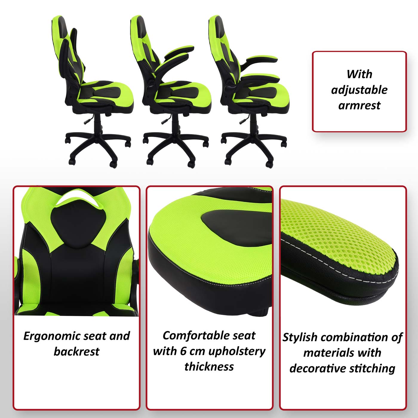 Bureaustoel MCW-K13, draaistoel gamestoel, ergonomisch, verstelbare armleuning, kunstleer ~ camouflage-zwart
