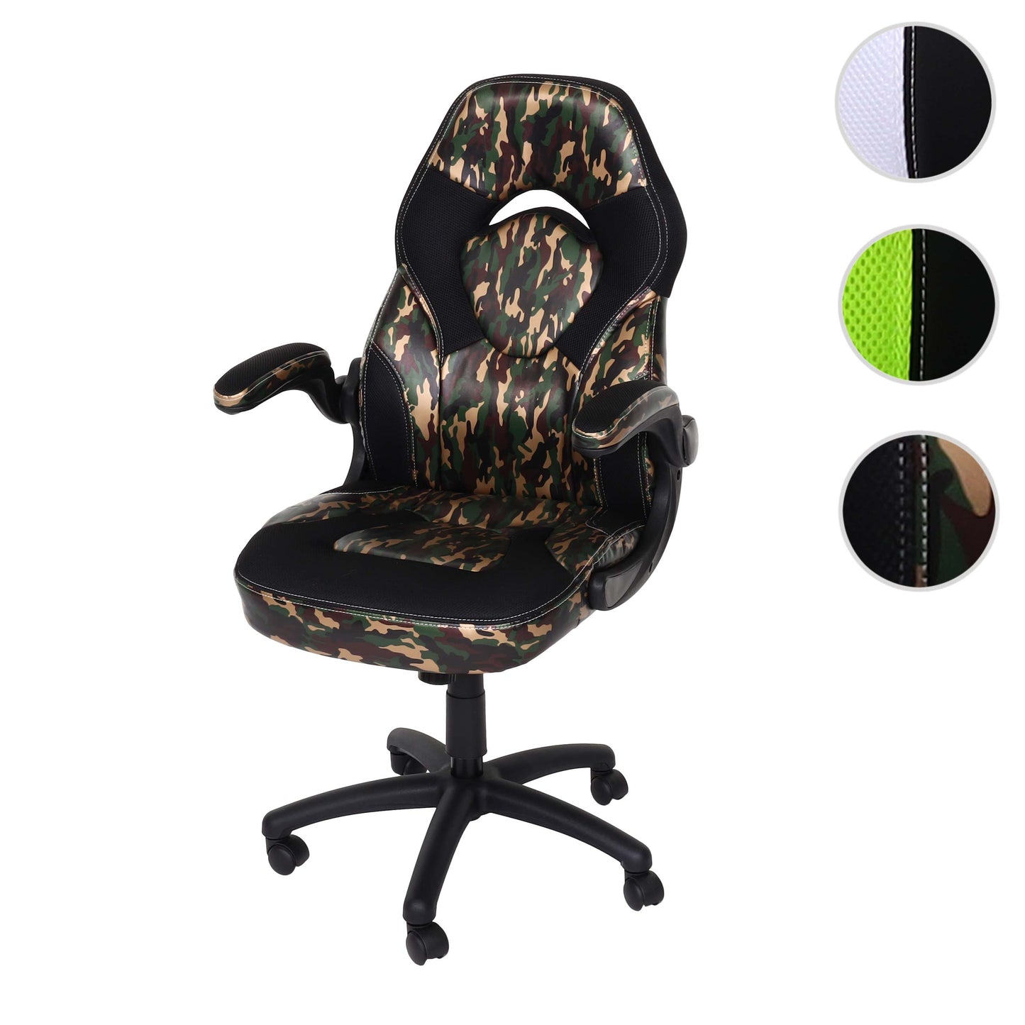 Bureaustoel MCW-K13, draaistoel gamestoel, ergonomisch, verstelbare armleuning, kunstleer ~ camouflage-zwart