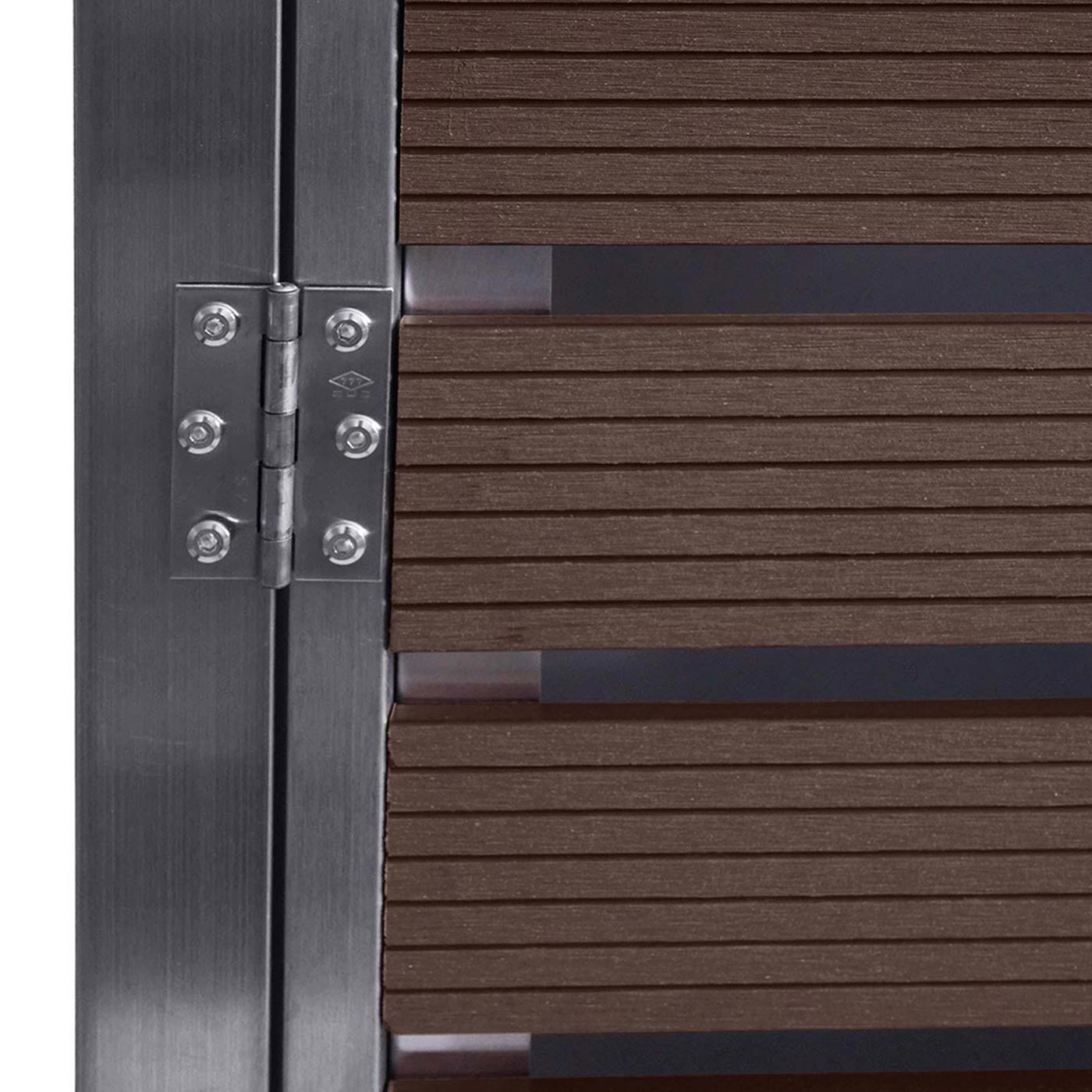 2 afvalemmerbehuizing MCW-K14, afvalemmerbox, 119x134x84cm WPC roestvrij staal 78kg ~ walnoot houtlook