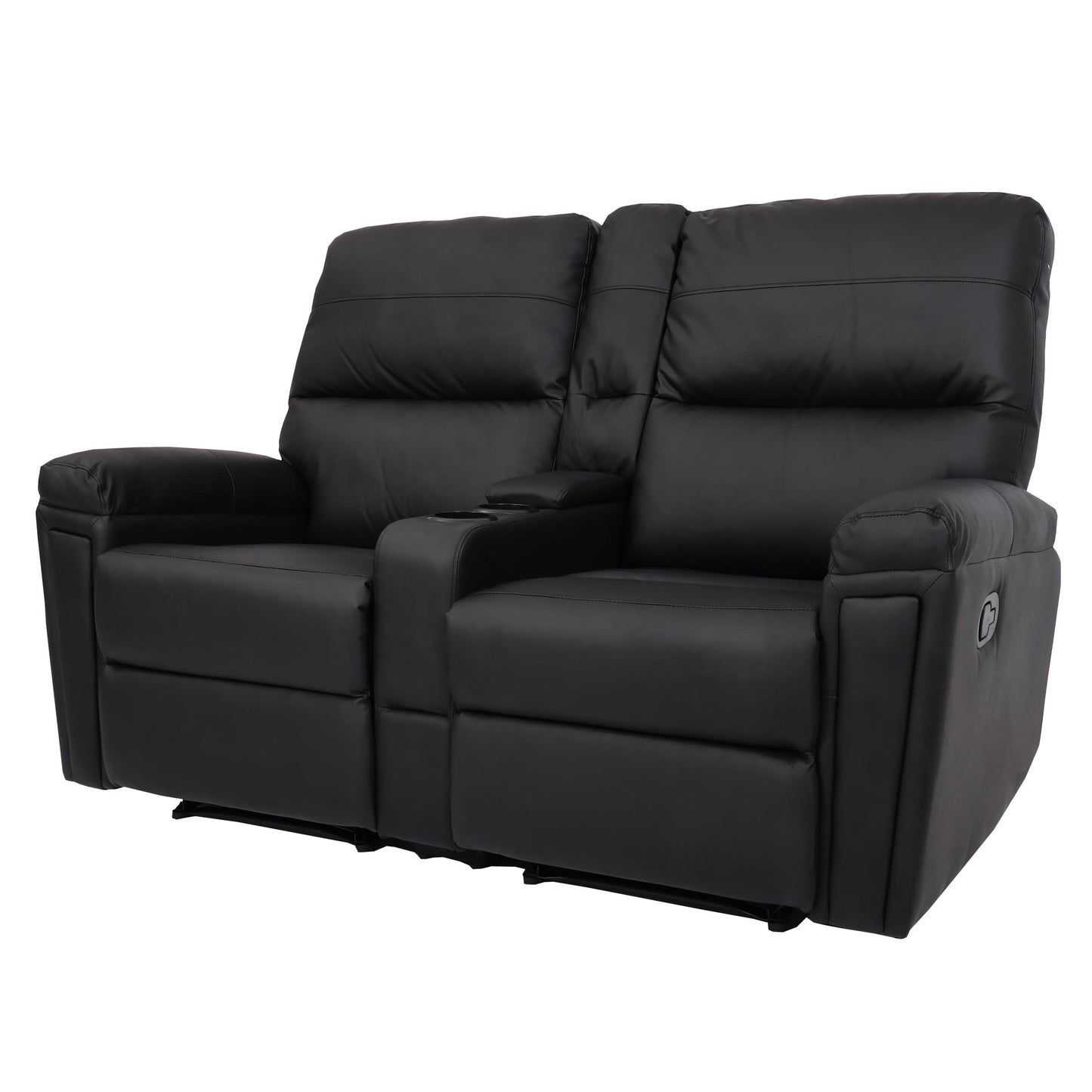 2-zits bioscoopfauteuil MCW-K17, relaxfauteuil TV fauteuil bank, Nosag vering bekerhouder compartiment ~ kunstleder zwart