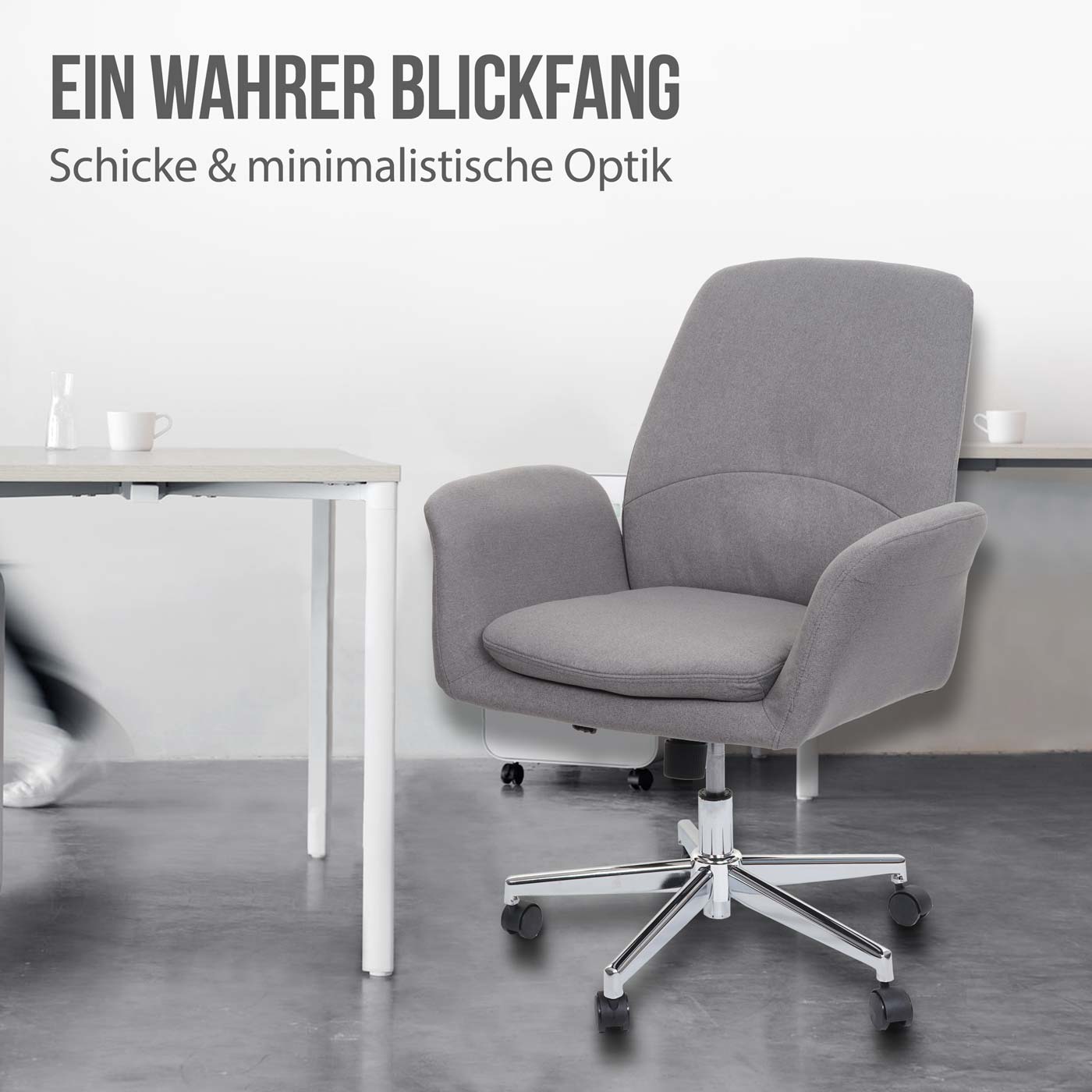 Bureaustoel MCW-K23, bureaustoel draaistoel fauteuil, stof/textiel met armleuningen ~ grijs