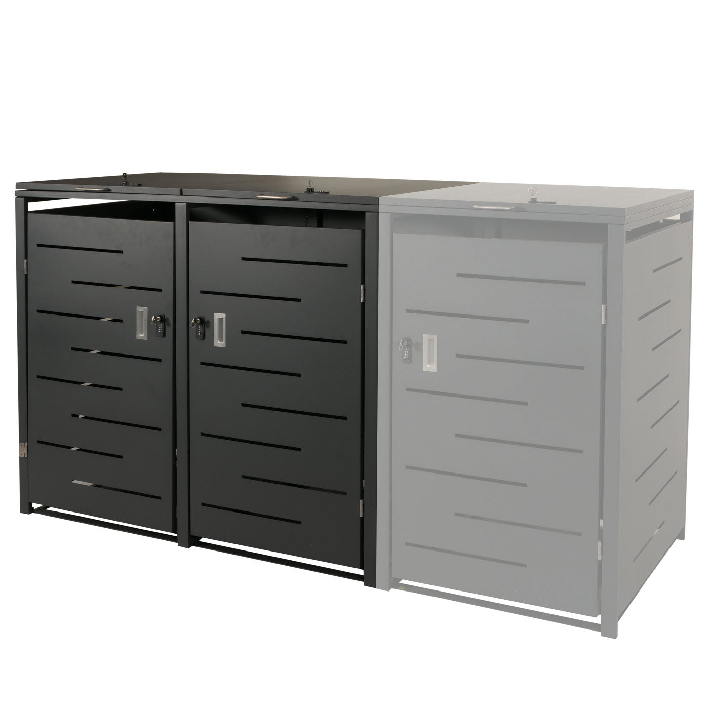 2-bakken deksel MCW-E83, vuilnisbak deksel, uitschuifbaar 117x131x80cm ~ antraciet, staal 54kg