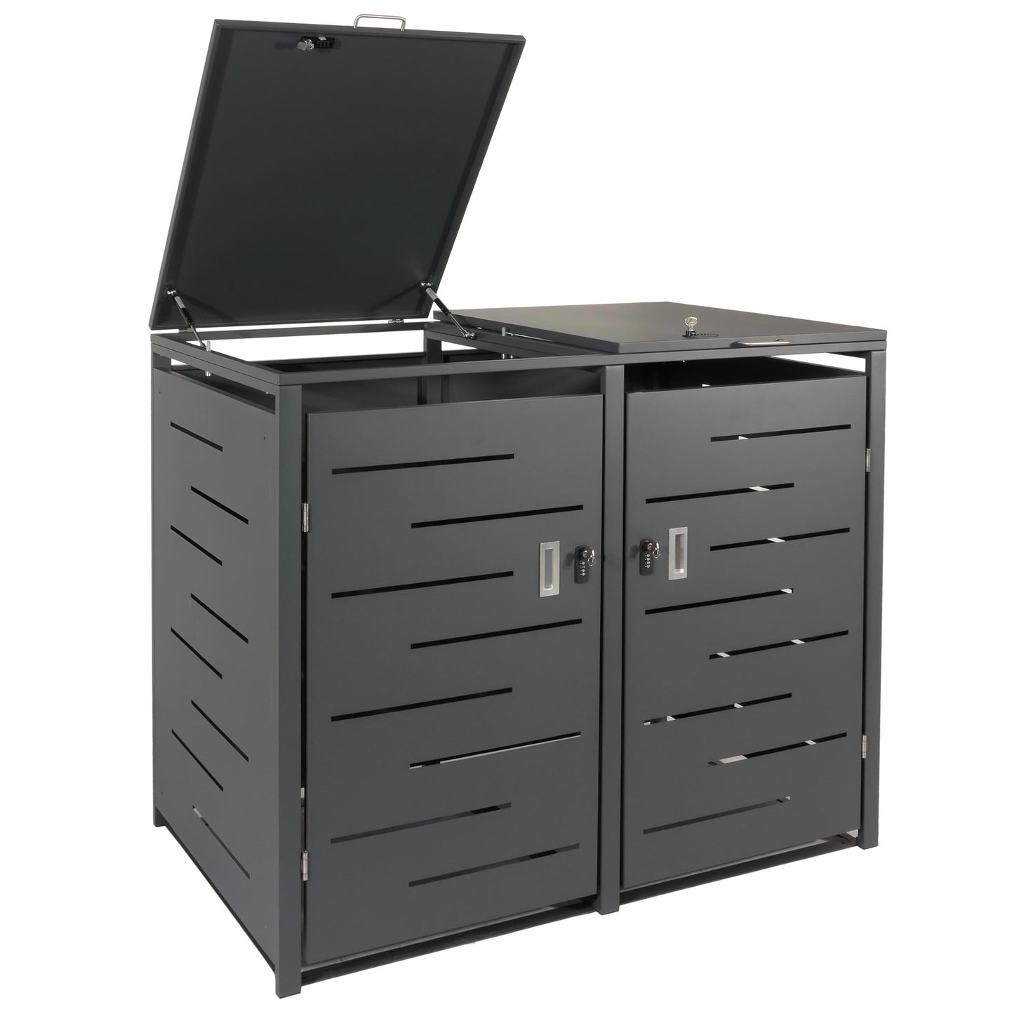 2-bakken deksel MCW-E83, vuilnisbak deksel, uitschuifbaar 117x131x80cm ~ antraciet, staal 54kg