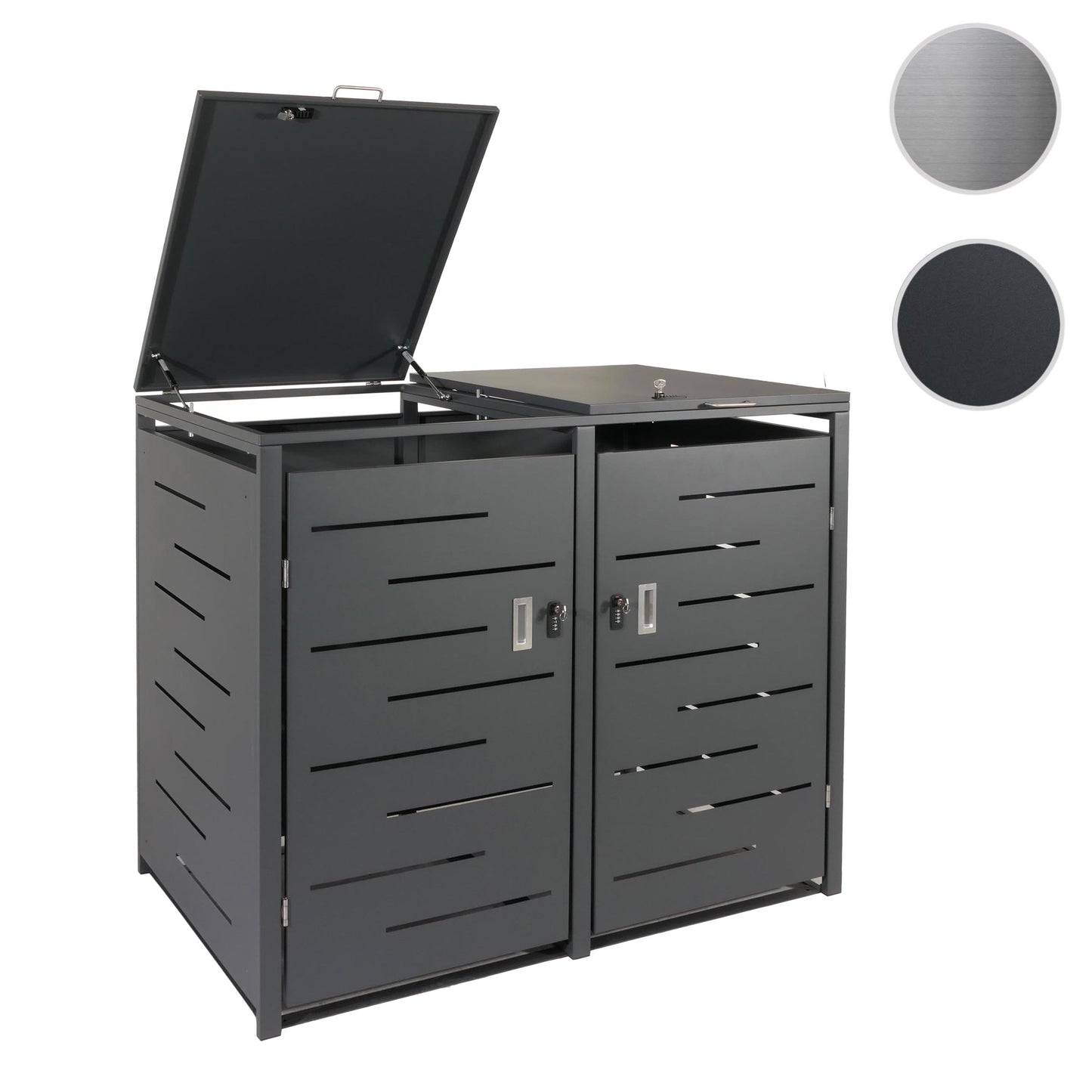 2-bakken deksel MCW-E83, vuilnisbak deksel, uitschuifbaar 117x131x80cm ~ antraciet, staal 54kg
