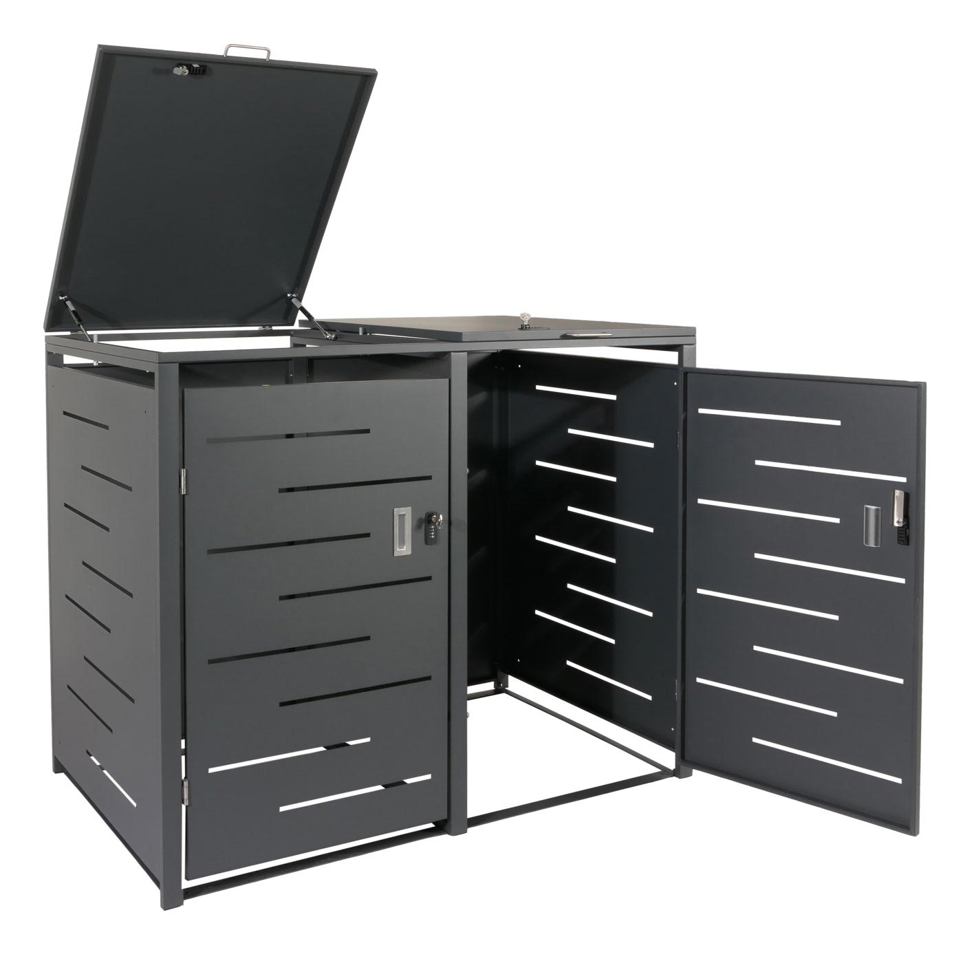 2-bakken deksel MCW-E83, vuilnisbak deksel, uitschuifbaar 117x131x80cm ~ antraciet, staal 54kg