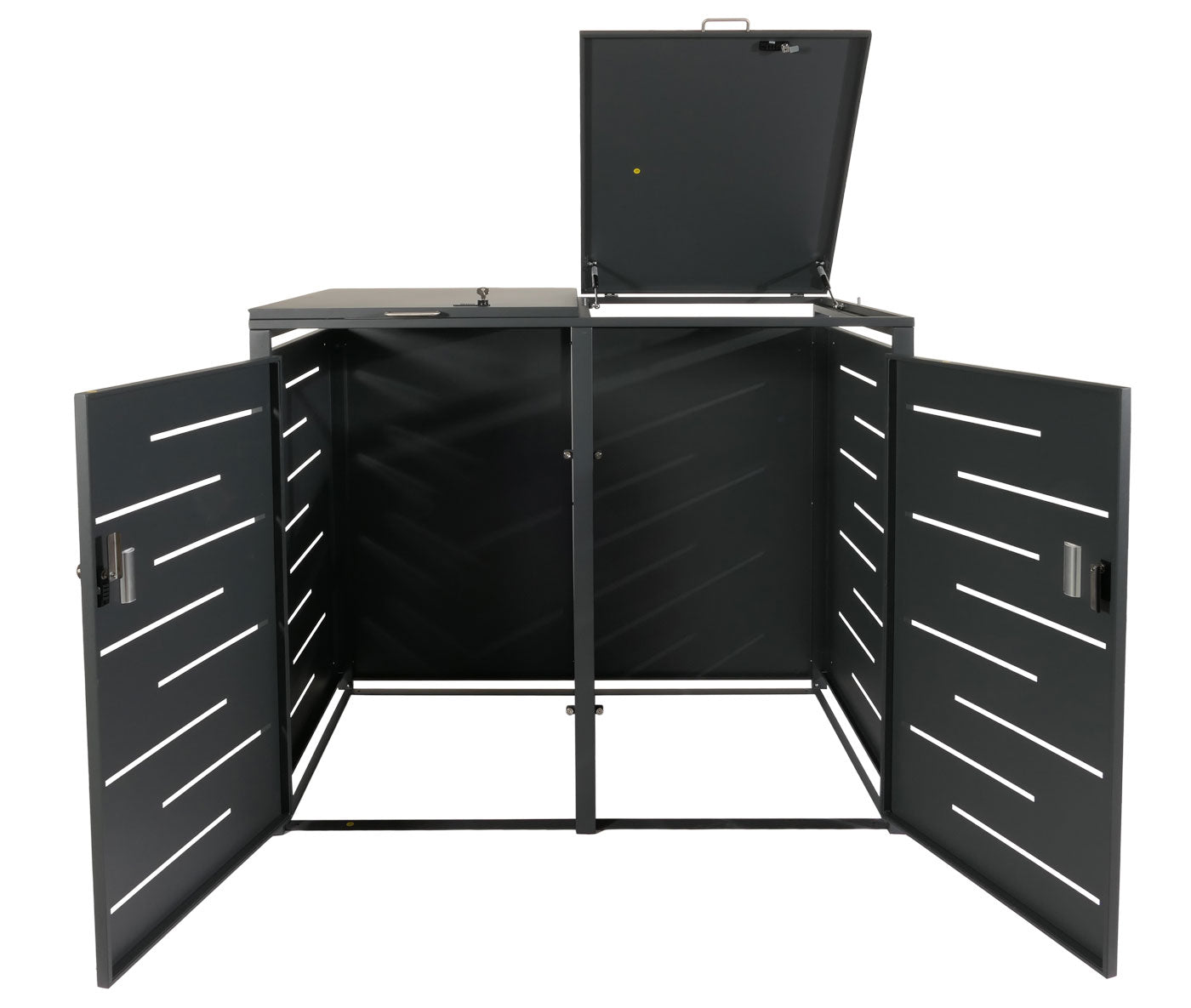 2-bakken deksel MCW-E83, vuilnisbak deksel, uitschuifbaar 117x131x80cm ~ antraciet, staal 54kg