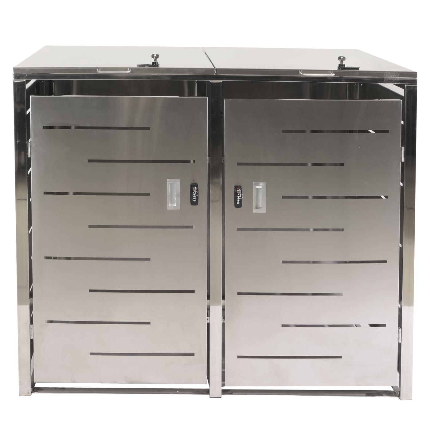 2-bakken deksel voor vuilnisbak MCW-E83, deksel voor vuilnisbak, uitbreidbaar 117x131x80cm ~ roestvrij staal 48kg