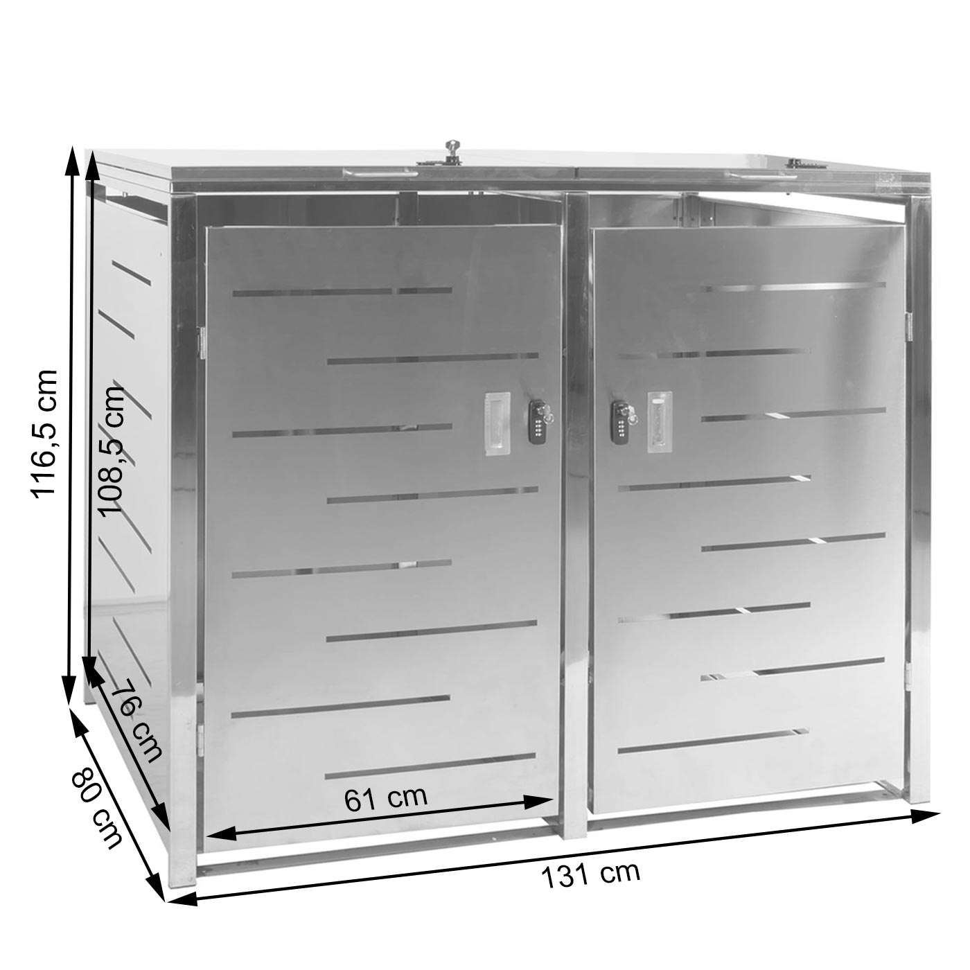 2-bakken deksel voor vuilnisbak MCW-E83, deksel voor vuilnisbak, uitbreidbaar 117x131x80cm ~ roestvrij staal 48kg