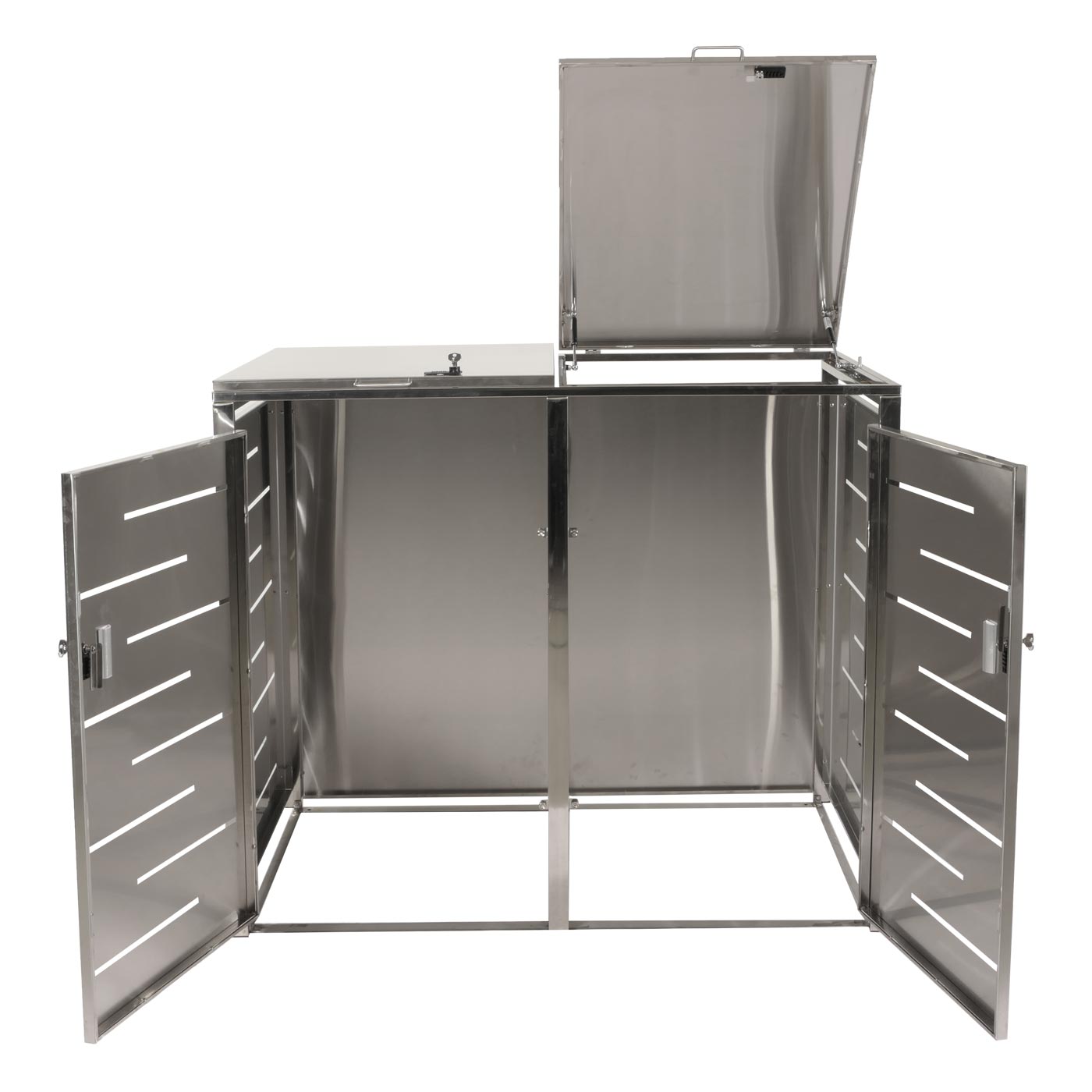 2-bakken deksel voor vuilnisbak MCW-E83, deksel voor vuilnisbak, uitbreidbaar 117x131x80cm ~ roestvrij staal 48kg