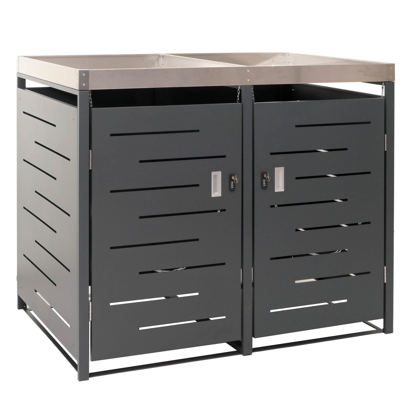 2-bakken deksel MCW-H40, afvalbak, plantenbak roestvrij staal-metaal combinatie 54kg 125x134x84cm uitbreidbaar