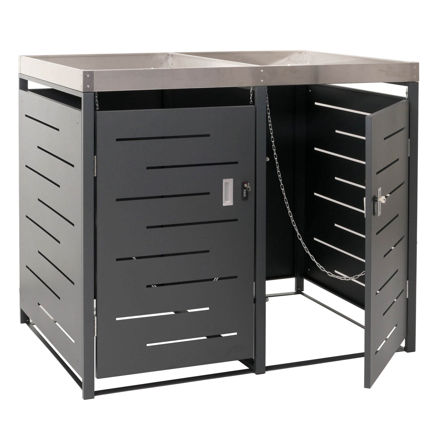 2-bakken deksel MCW-H40, afvalbak, plantenbak roestvrij staal-metaal combinatie 54kg 125x134x84cm uitbreidbaar