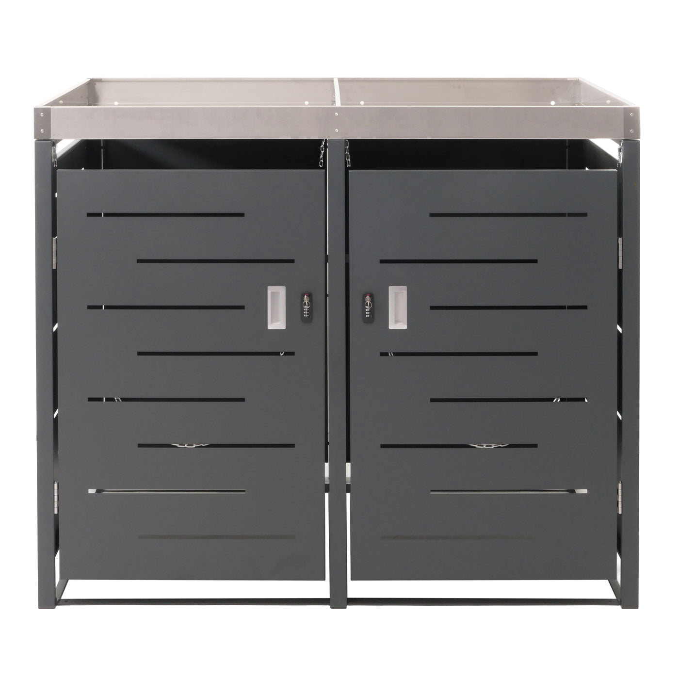 2-bakken deksel MCW-H40, afvalbak, plantenbak roestvrij staal-metaal combinatie 54kg 125x134x84cm uitbreidbaar