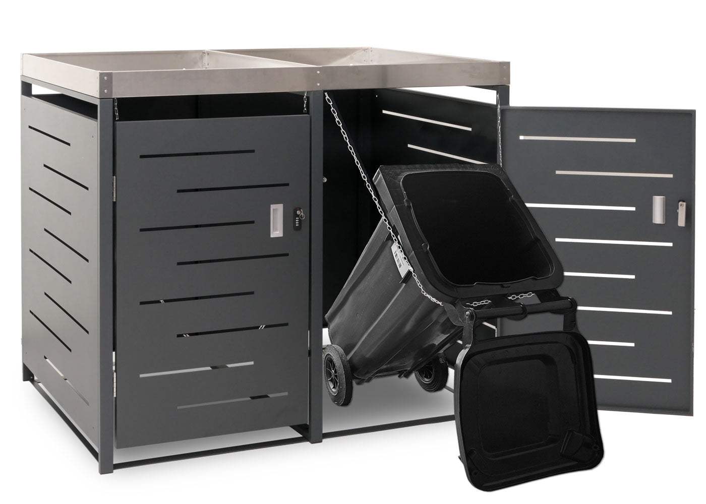 2-bakken deksel MCW-H40, afvalbak, plantenbak roestvrij staal-metaal combinatie 54kg 125x134x84cm uitbreidbaar