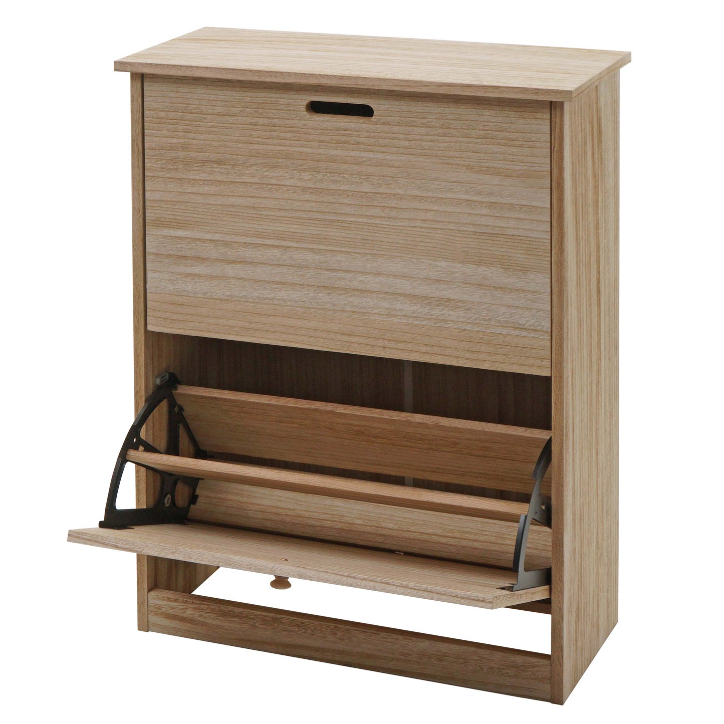 Schoenenkantelaar MCW-K45, schoenenkast schoenenrek, 81x60x25cm 2 kleppen, MDF gemaakt van paulownia ~ naturel bruin