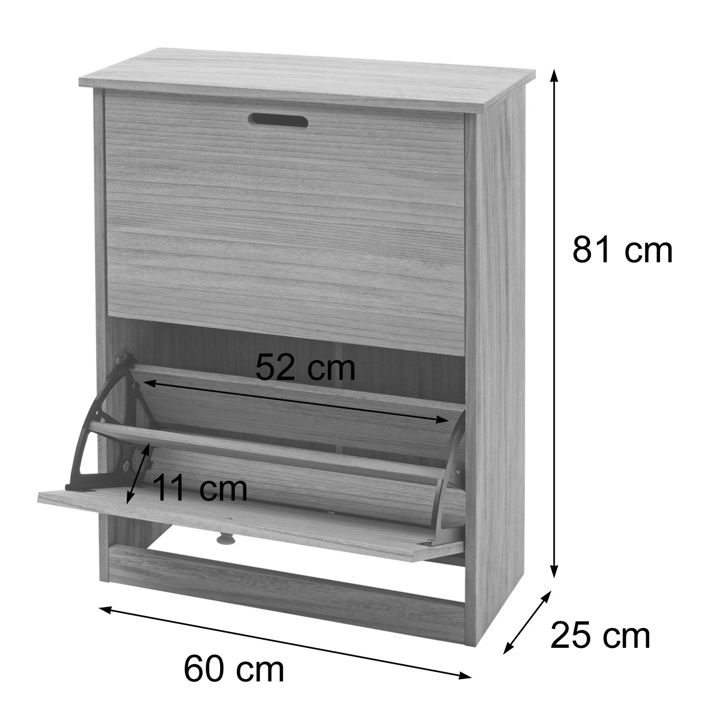 Schoenenkantelaar MCW-K45, schoenenkast schoenenrek, 81x60x25cm 2 kleppen, MDF gemaakt van paulownia ~ naturel bruin