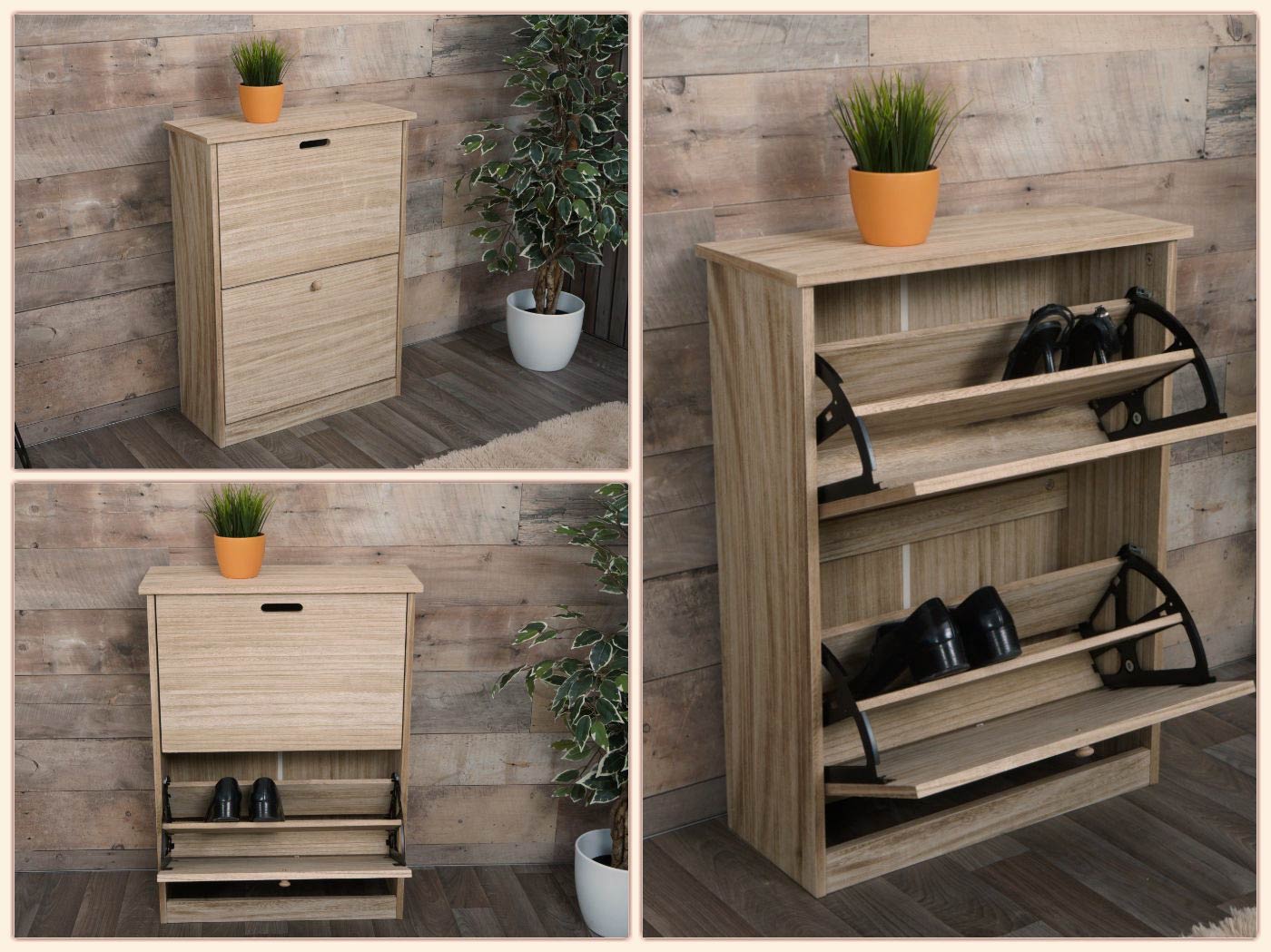 Schoenenkantelaar MCW-K45, schoenenkast schoenenrek, 81x60x25cm 2 kleppen, MDF gemaakt van paulownia ~ naturel bruin