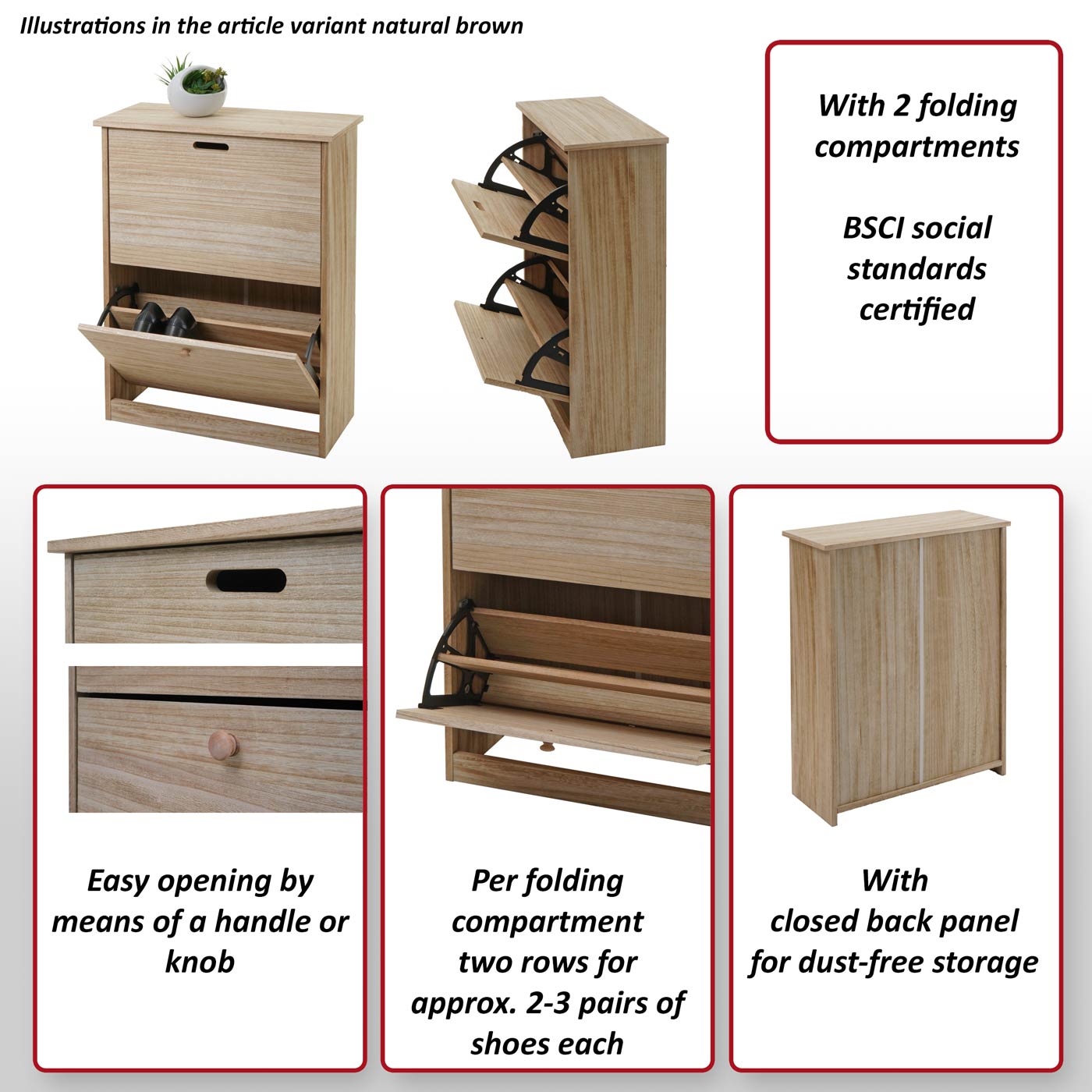 Schoenenkanon MCW-K45, schoenenkast schoenenrek, 81x60x25cm 2 kleppen, MDF gemaakt van paulownia ~ grijsbruin