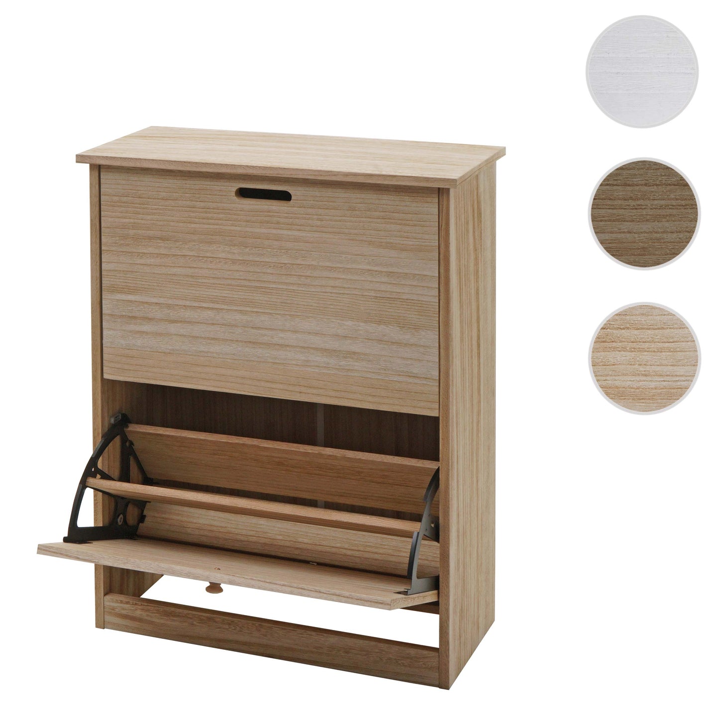Schoenenkantelaar MCW-K45, schoenenkast schoenenrek, 81x60x25cm 2 kleppen, MDF gemaakt van paulownia ~ naturel bruin