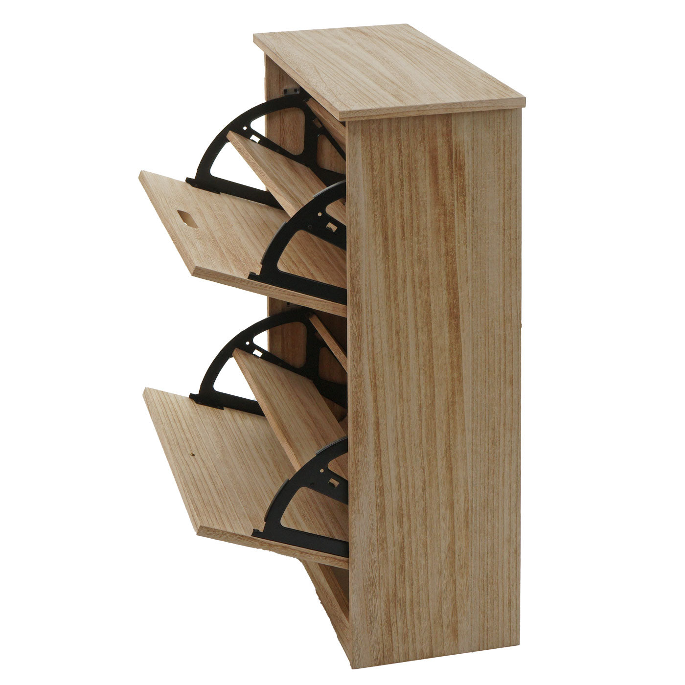 Schoenenkantelaar MCW-K45, schoenenkast schoenenrek, 81x60x25cm 2 kleppen, MDF gemaakt van paulownia ~ naturel bruin