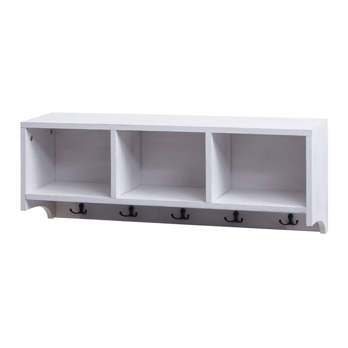 Wandkapstok MCW-K49, kapstok Wandkapstok Rek, 3 opbergvakken 5 haken 30x80x20cm hout ~ wit, shabby