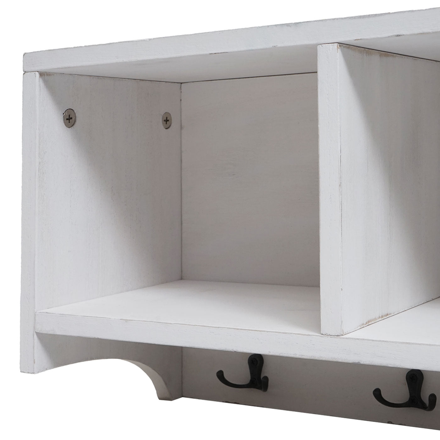 Wandkapstok MCW-K49, kapstok Wandkapstok Rek, 3 opbergvakken 5 haken 30x80x20cm hout ~ wit, shabby