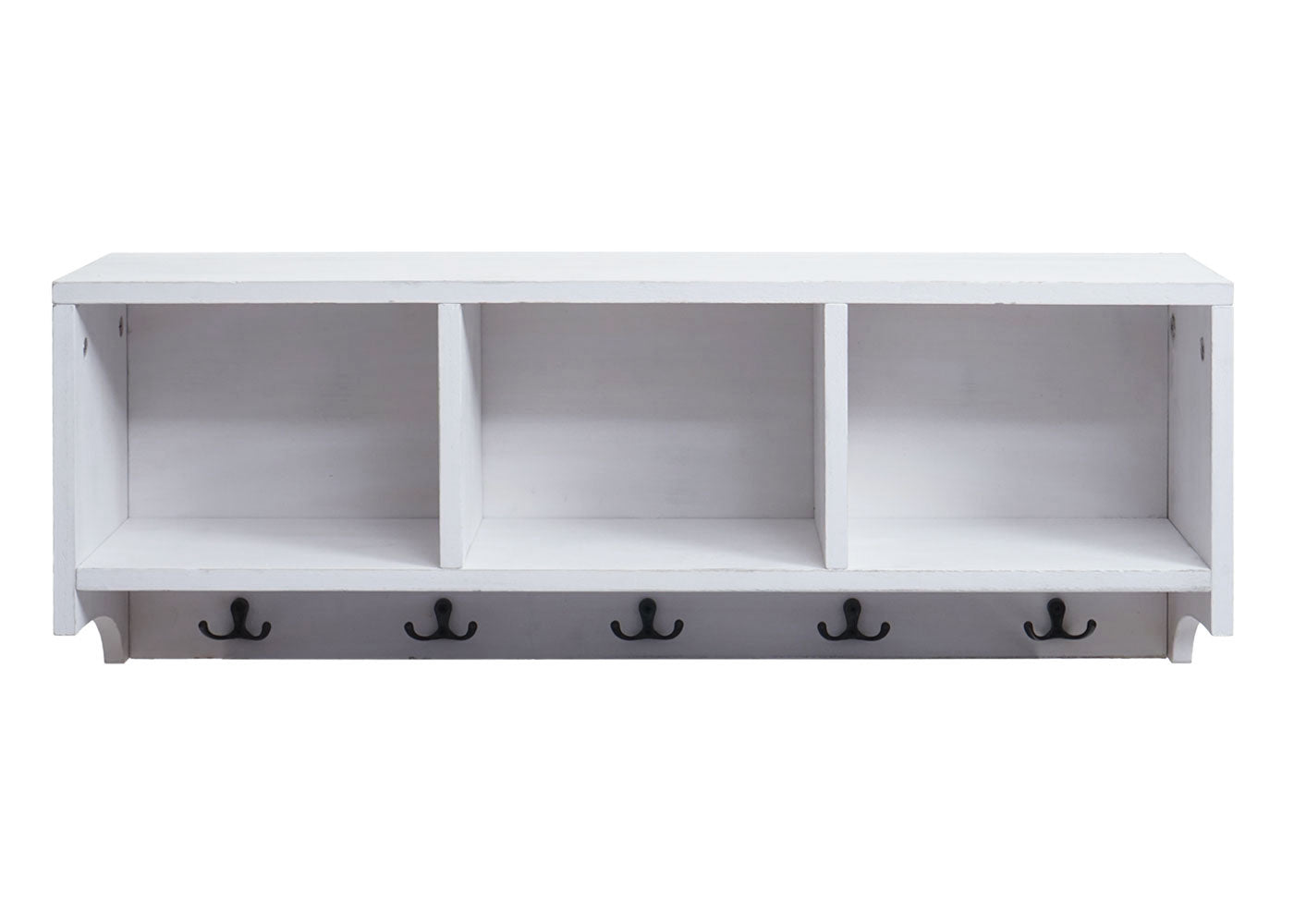 Wandkapstok MCW-K49, kapstok Wandkapstok Rek, 3 opbergvakken 5 haken 30x80x20cm hout ~ wit, shabby