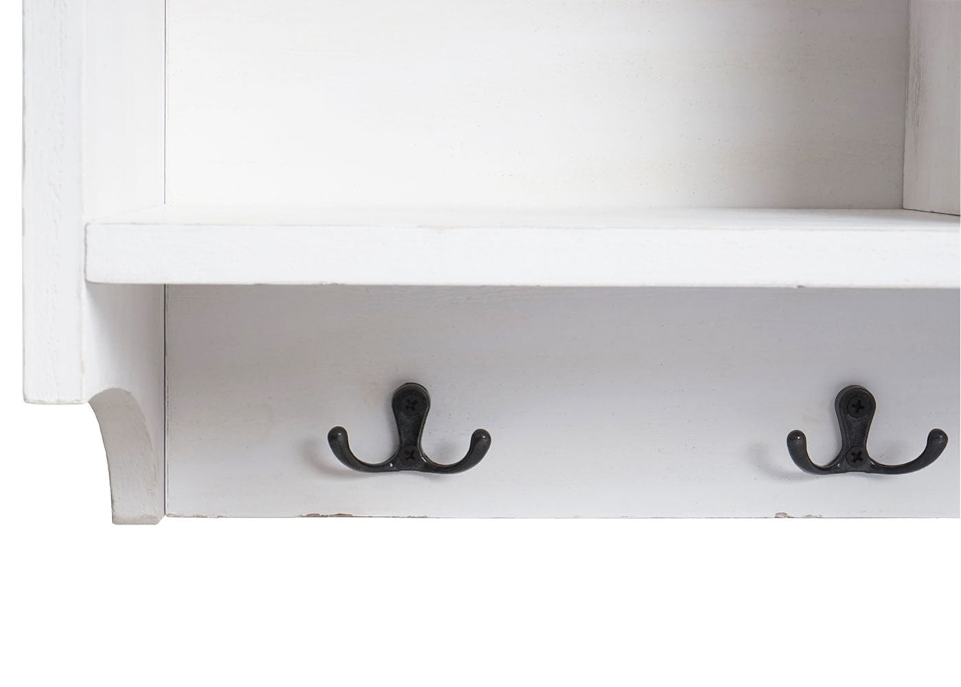 Wandkapstok MCW-K49, kapstok Wandkapstok Rek, 3 opbergvakken 5 haken 30x80x20cm hout ~ wit, shabby