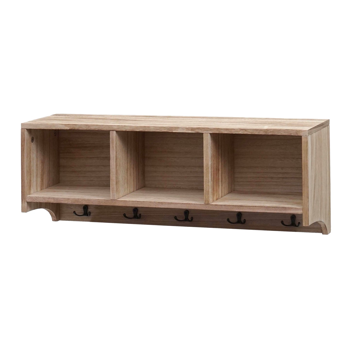 Wandkapstok MCW-K49, kapstok Wandkapstokplank, 3 opbergvakken 5 haken 30x80x20cm hout ~ natuurlijk bruin