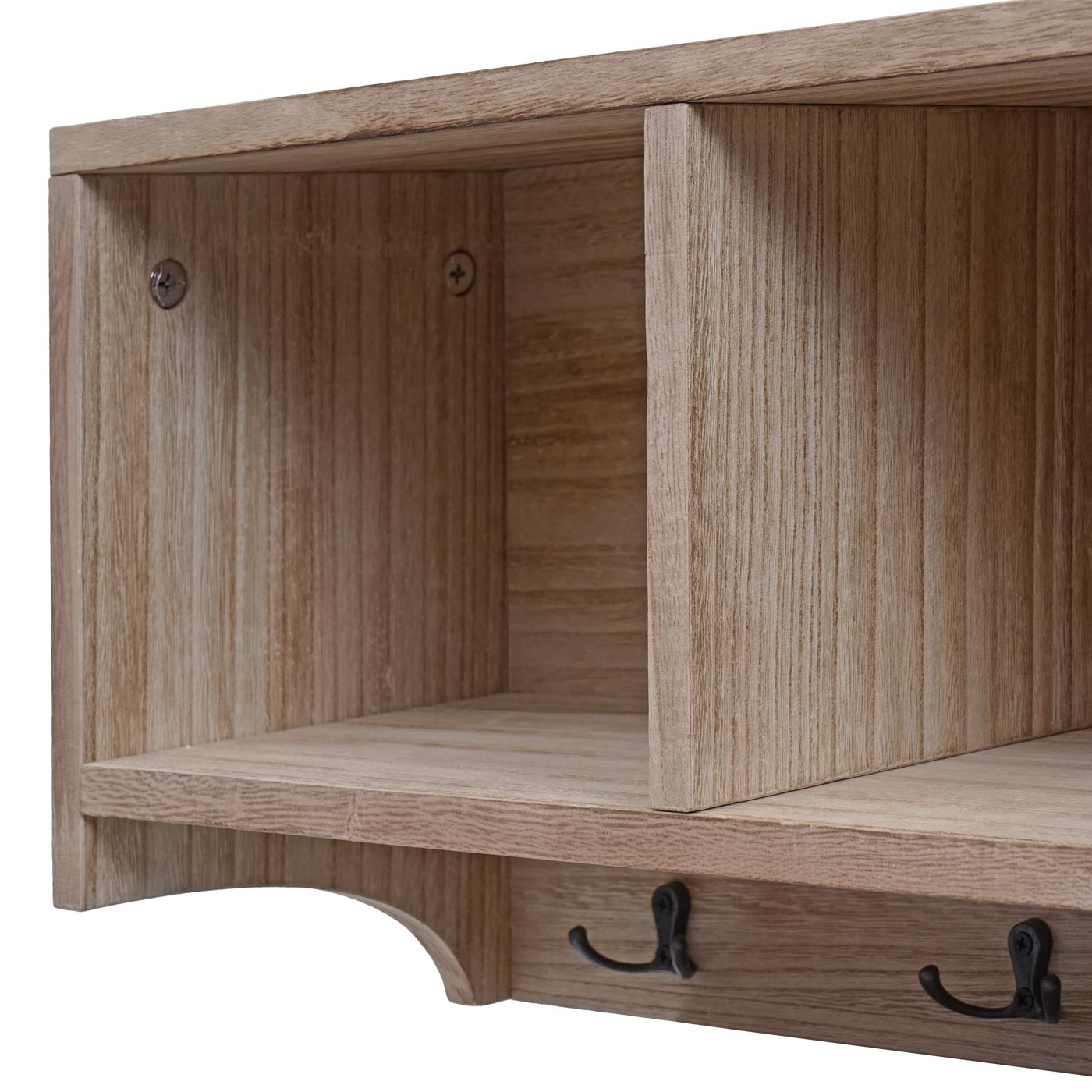 Wandkapstok MCW-K49, kapstok Wandkapstokplank, 3 opbergvakken 5 haken 30x80x20cm hout ~ natuurlijk bruin