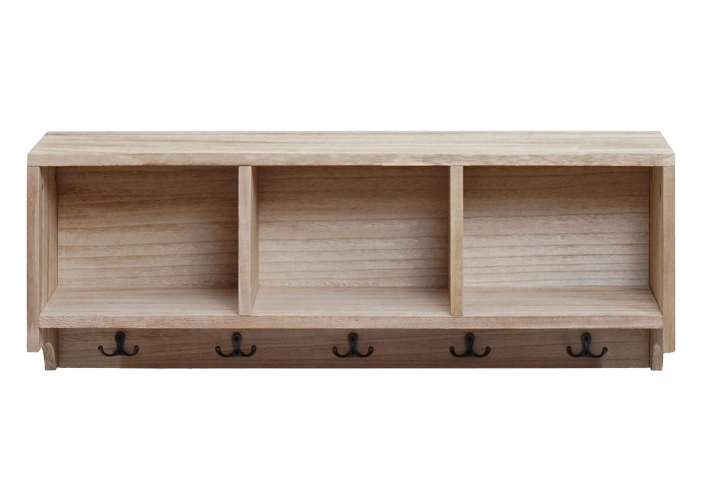 Wandkapstok MCW-K49, kapstok Wandkapstokplank, 3 opbergvakken 5 haken 30x80x20cm hout ~ natuurlijk bruin