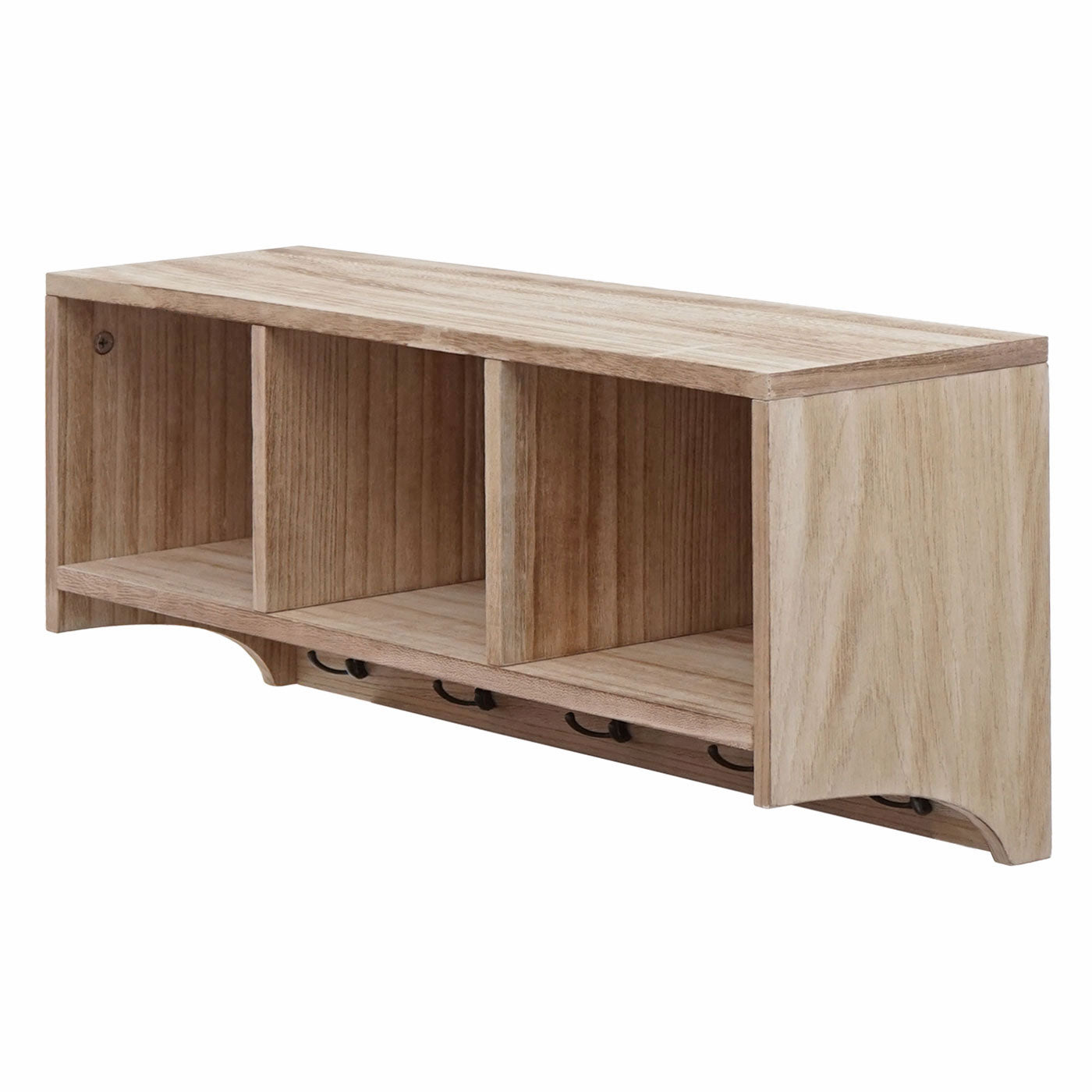 Wandkapstok MCW-K49, kapstok Wandkapstokplank, 3 opbergvakken 5 haken 30x80x20cm hout ~ natuurlijk bruin
