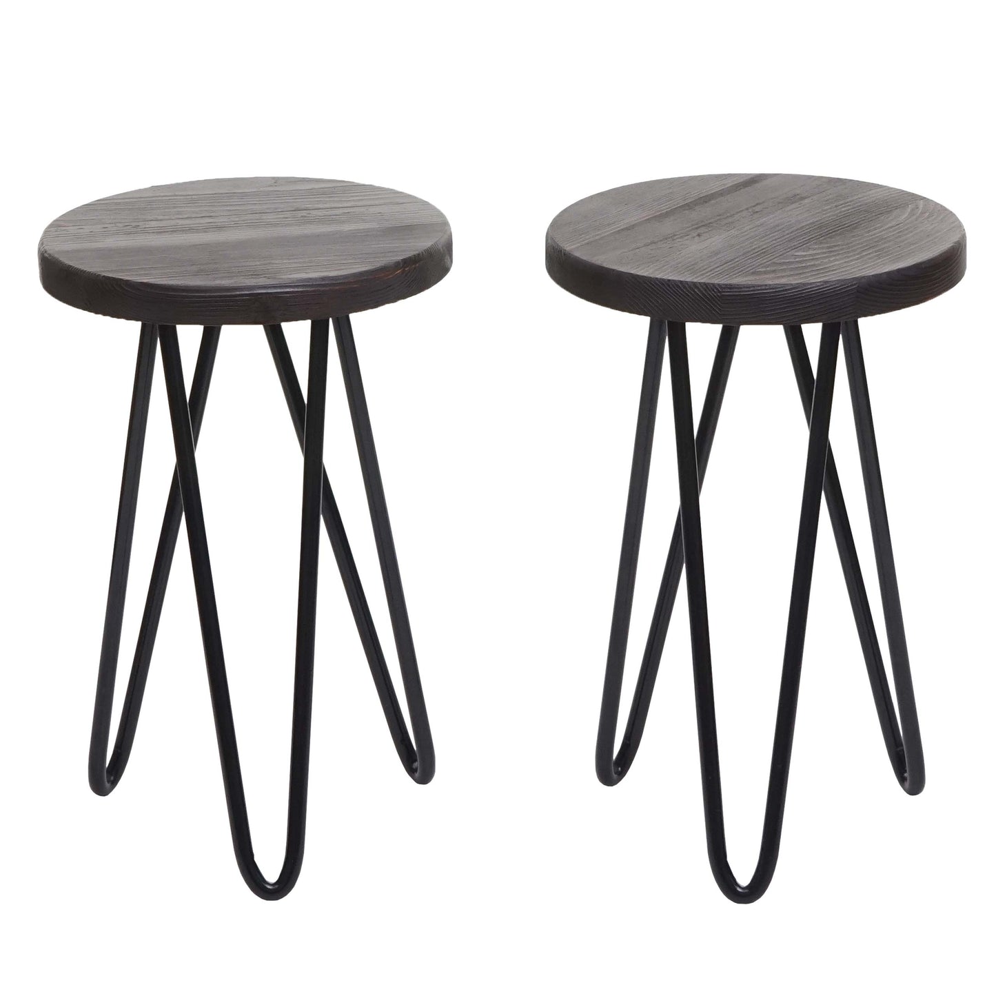Set van 2 bijzettafels MCW-A80, nachtkastje salontafel, industrieel echt hout Ø25cm ~ donkerbruin