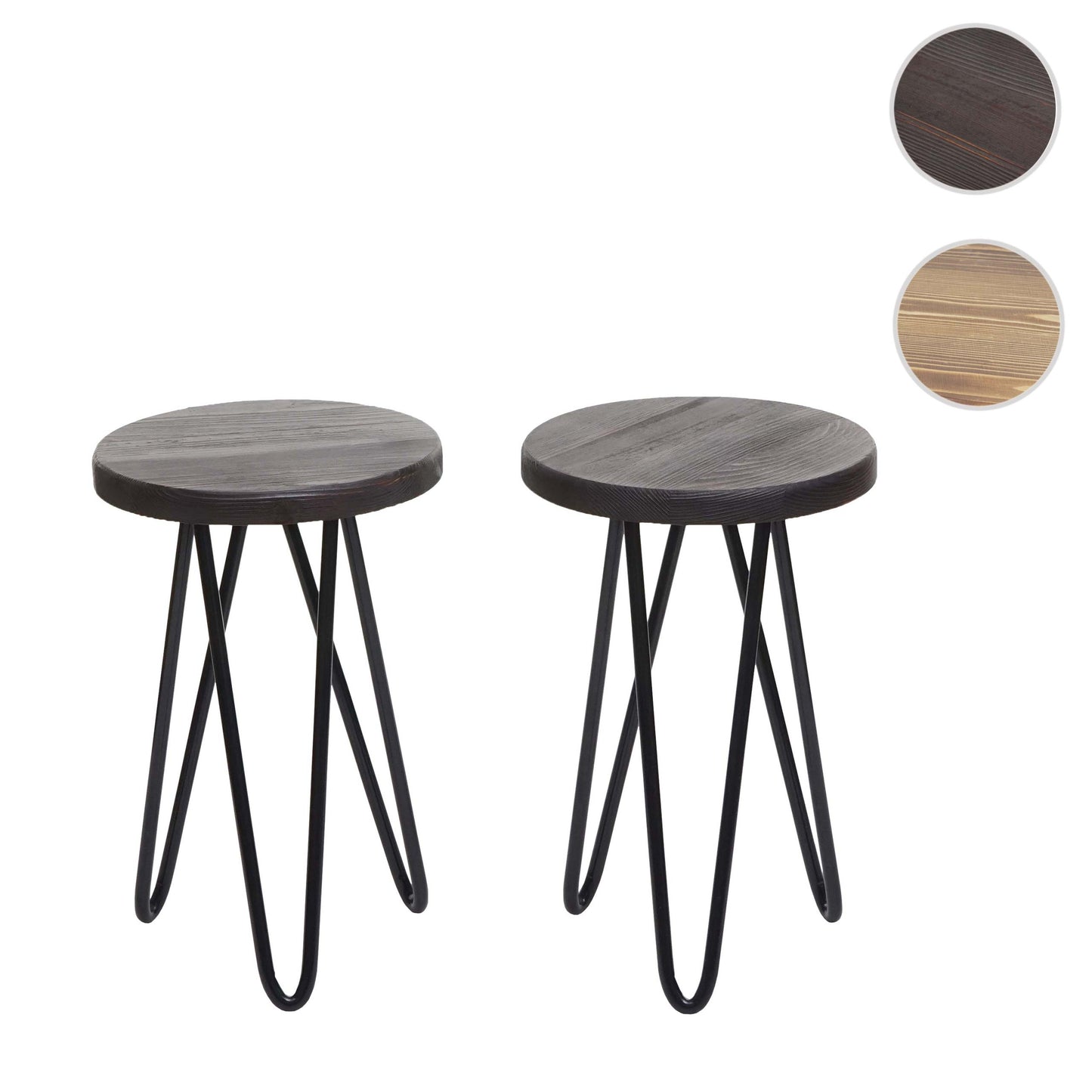 Set van 2 bijzettafels MCW-A80, nachtkastje salontafel, industrieel echt hout Ø25cm ~ donkerbruin