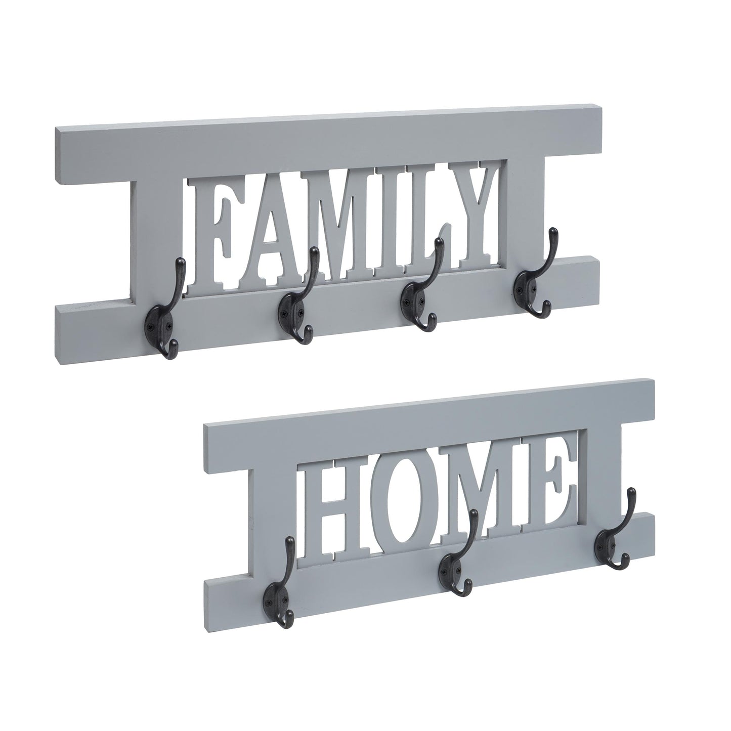 2-delige wandkapstokset MCW-C60 Home+Family kapstokpaneel, shabby look vintage ~ grijs-blauw