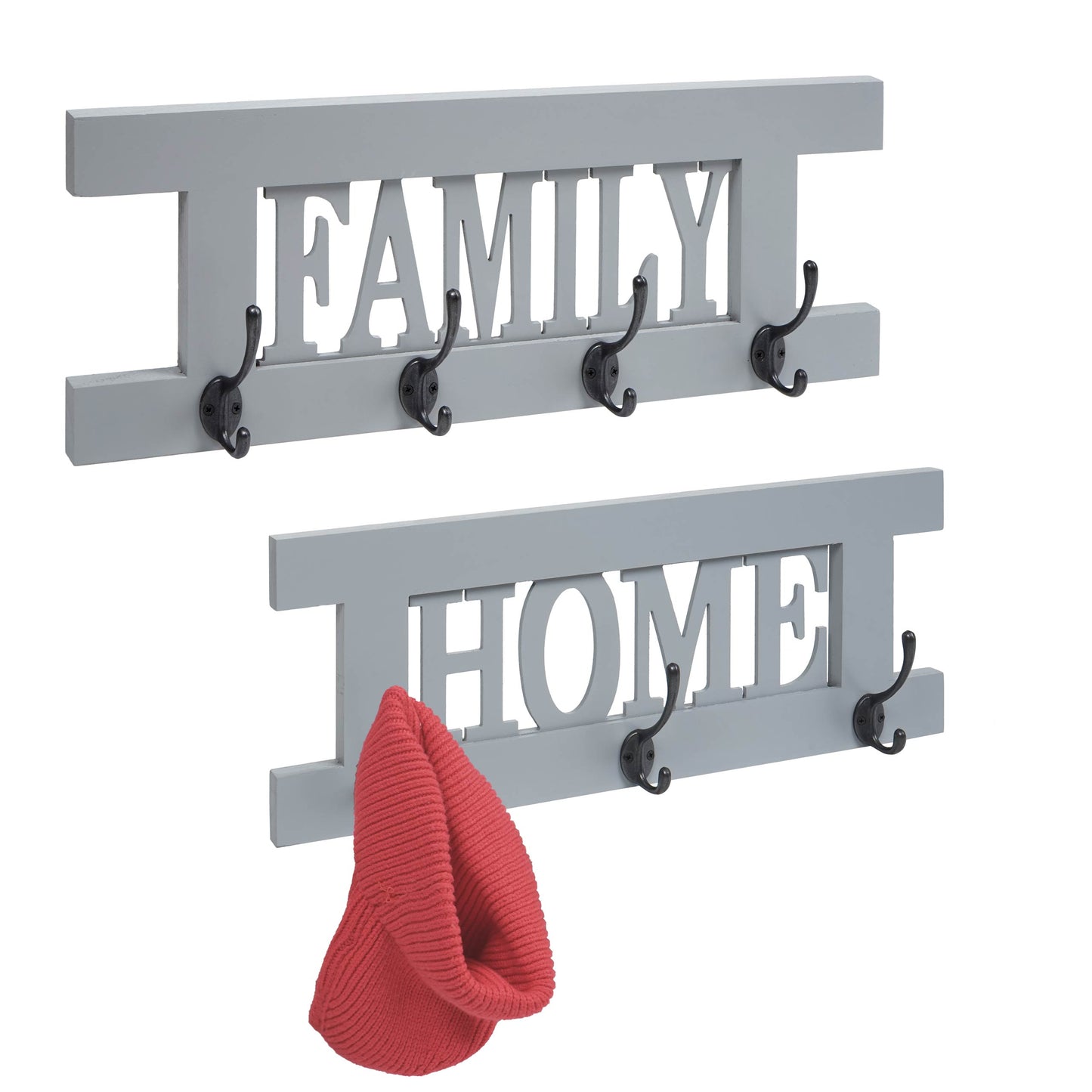 2-delige wandkapstokset MCW-C60 Home+Family kapstokpaneel, shabby look vintage ~ grijs-blauw