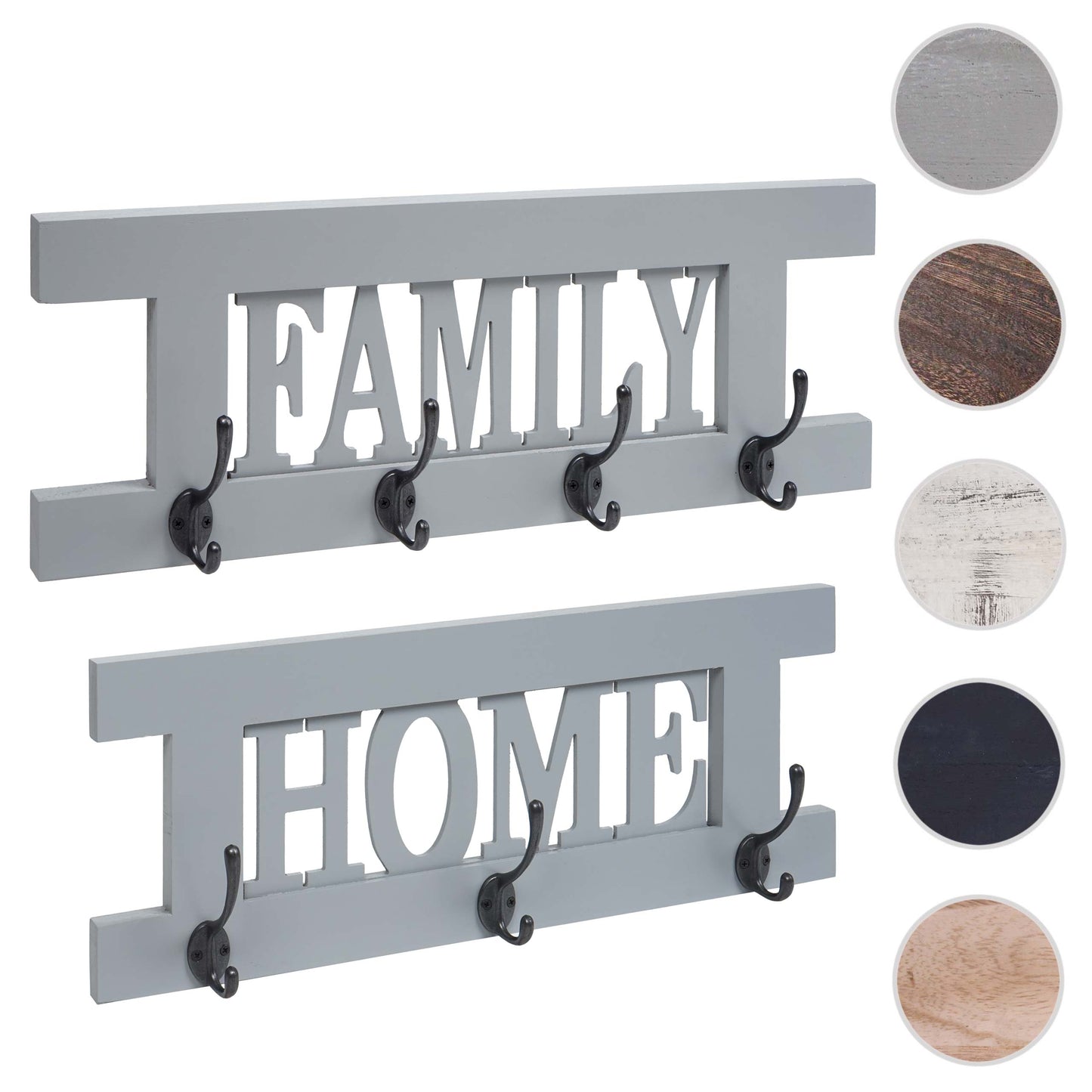 2-delige wandkapstokset MCW-C60 Home+Family kapstokpaneel, shabby look vintage ~ grijs-blauw