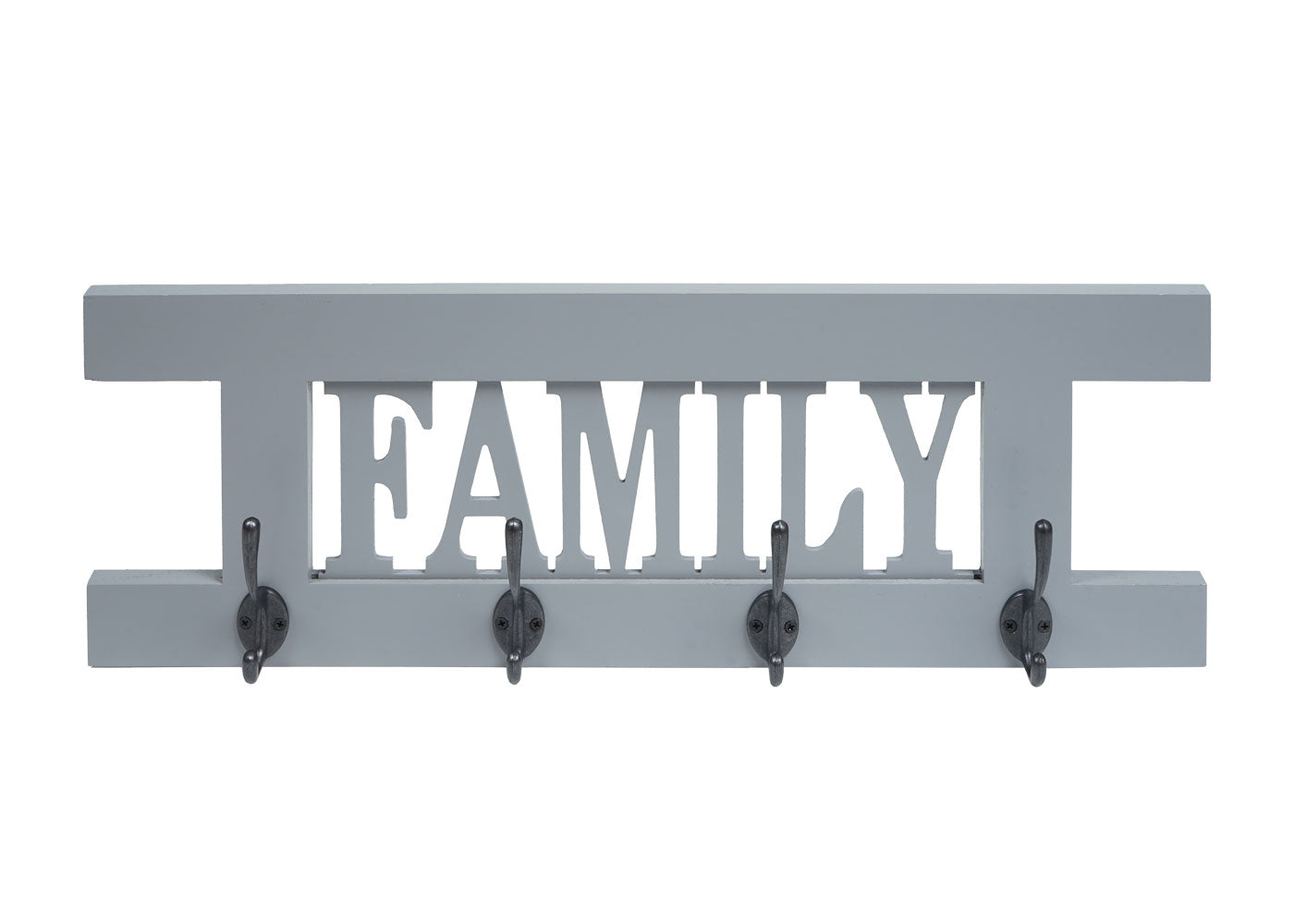 Wandkapstok MCW-C60 Familie, kapstok, kapstokpaneel, shabby-look vintage 60x21cm ~ grijs-blauw