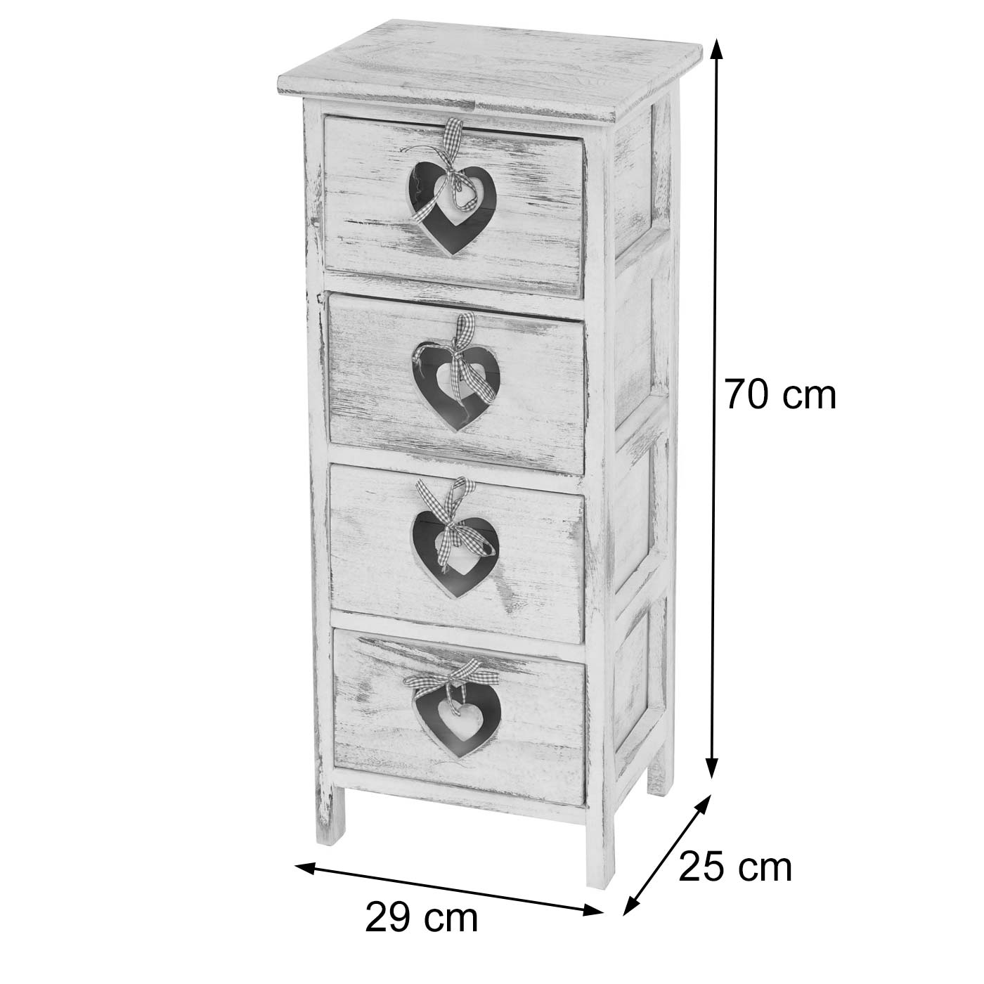 Forli ladekast, kast, 4 laden met hartjes 70x29x25cm, shabby look, vintage ~ wit