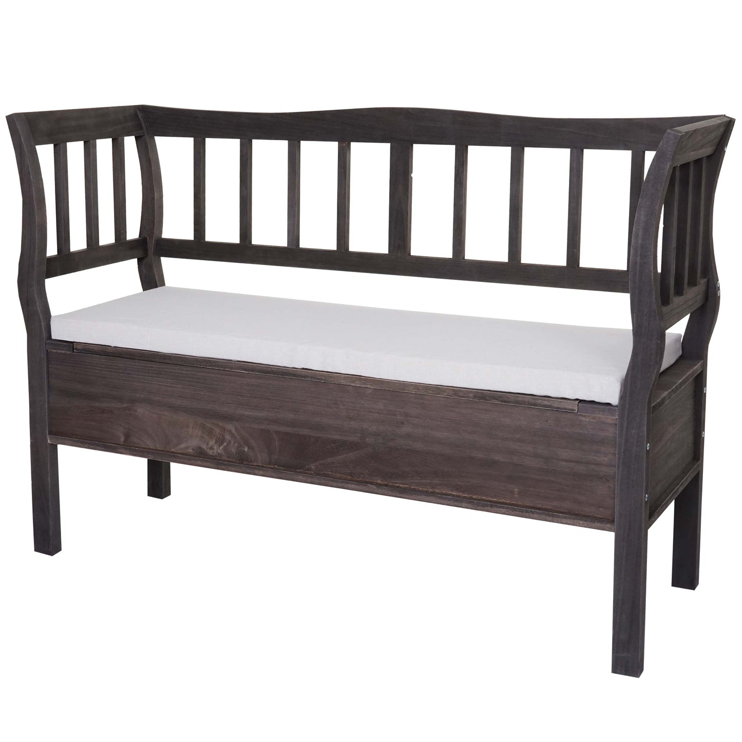 Bank T207, bankkist houten bank opbergkist, opbergvak kussen hout 119cm ~ grijsbruin, shabby