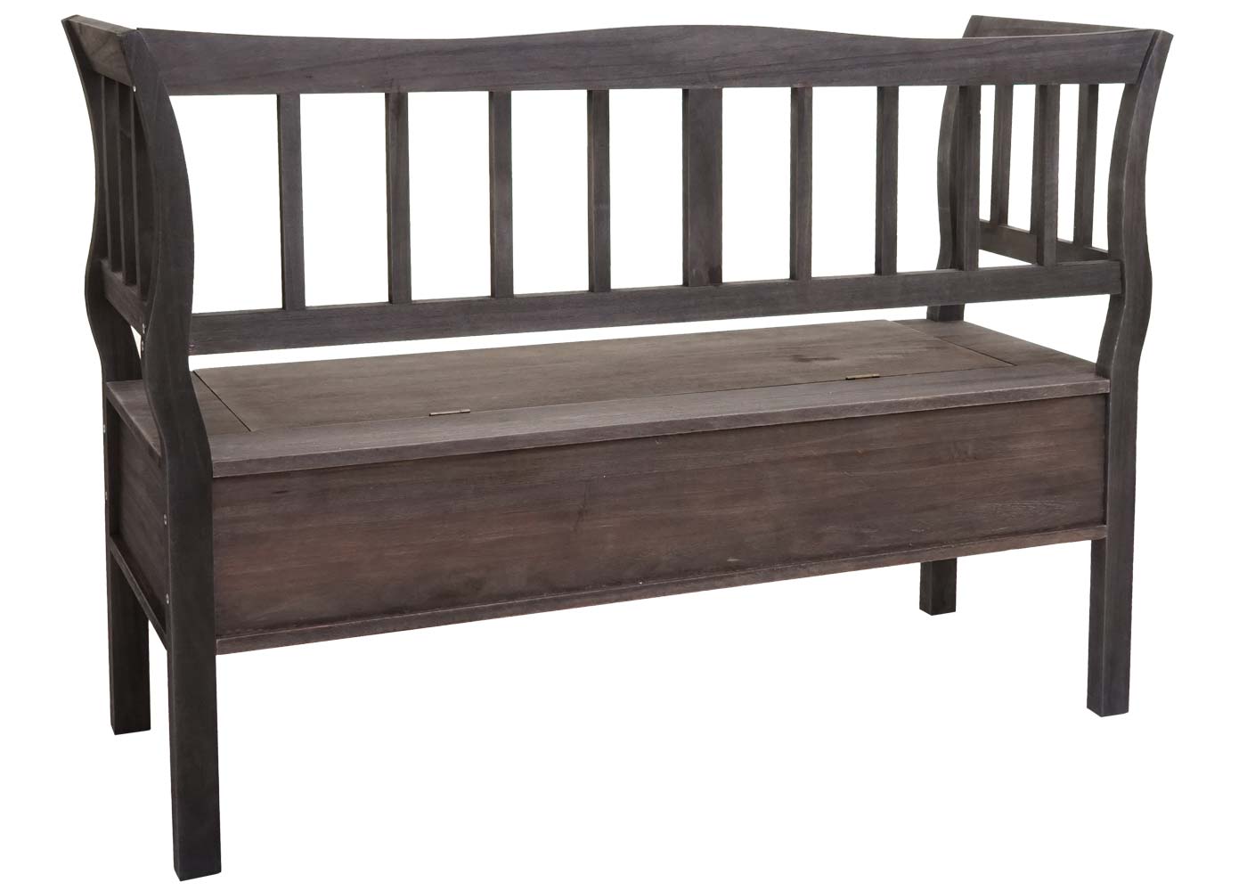 Bank T207, bankkist houten bank opbergkist, opbergvak kussen hout 119cm ~ grijsbruin, shabby