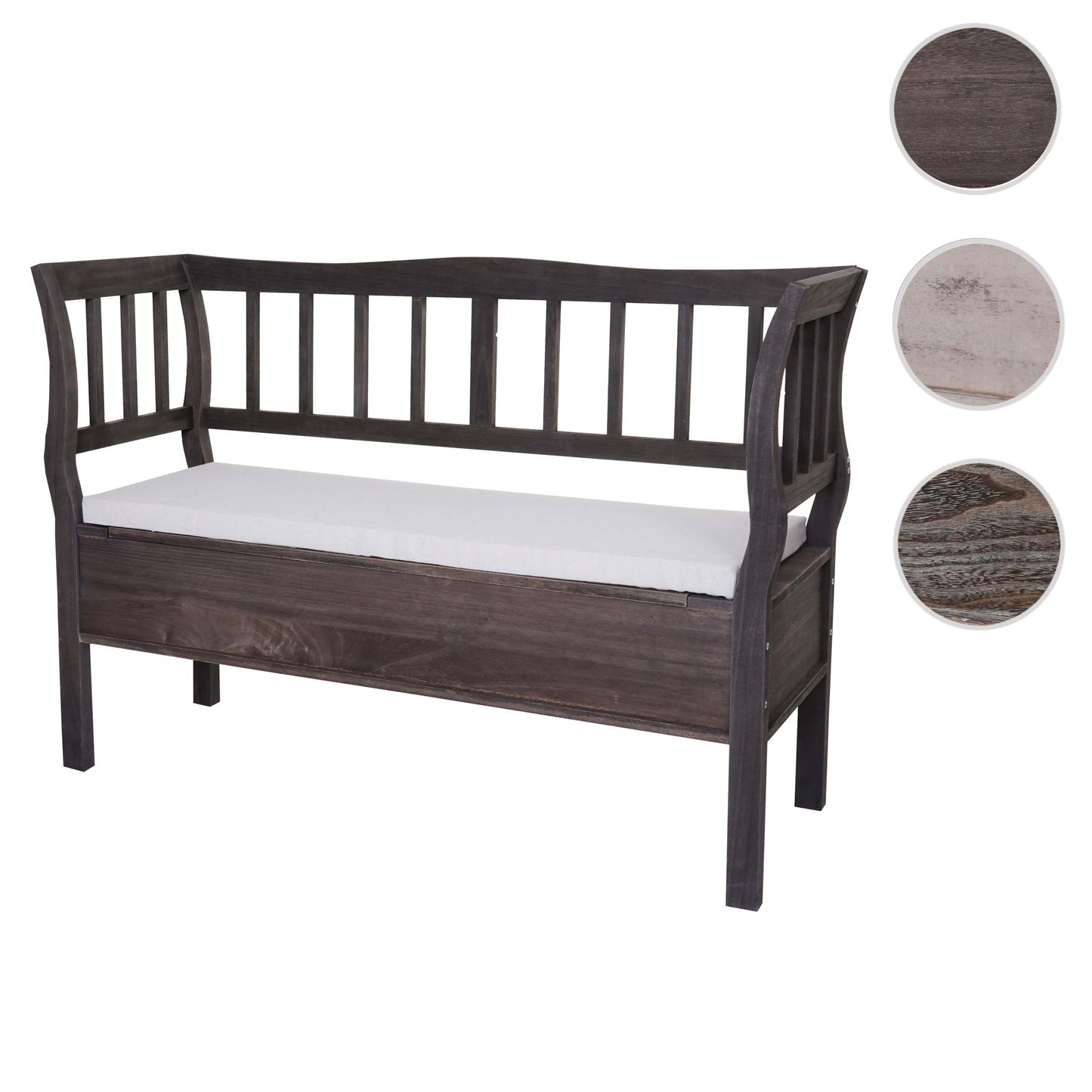 Bank T207, bankkist houten bank opbergkist, opbergvak kussen hout 119cm ~ grijsbruin, shabby