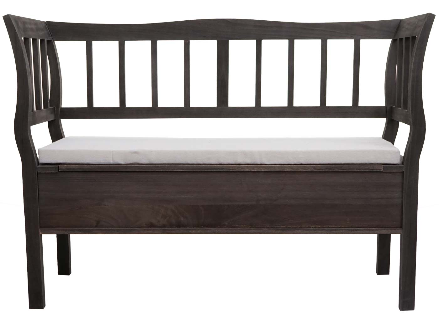 Bank T207, bankkist houten bank opbergkist, opbergvak kussen hout 119cm ~ grijsbruin, shabby